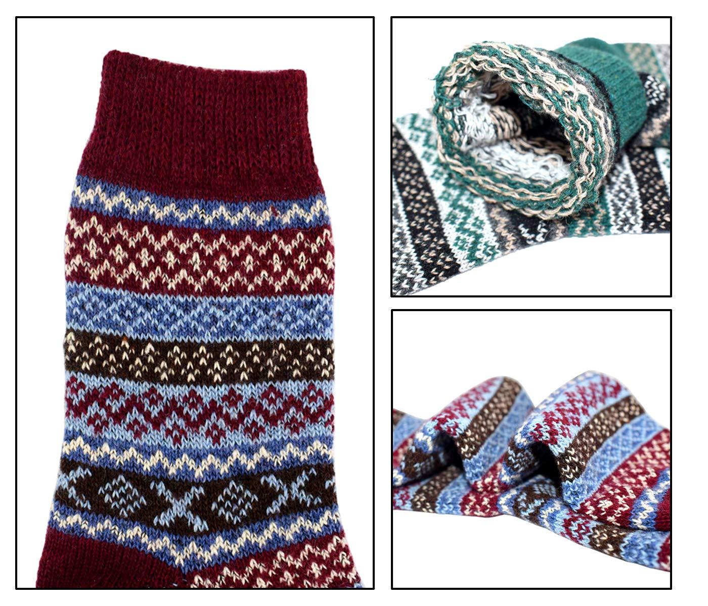 YZKKE YZKKE 5Pack Womens Vintage Winter Soft Warm Thick Cold Knit Wool Crew Socks, Multicolor, free size