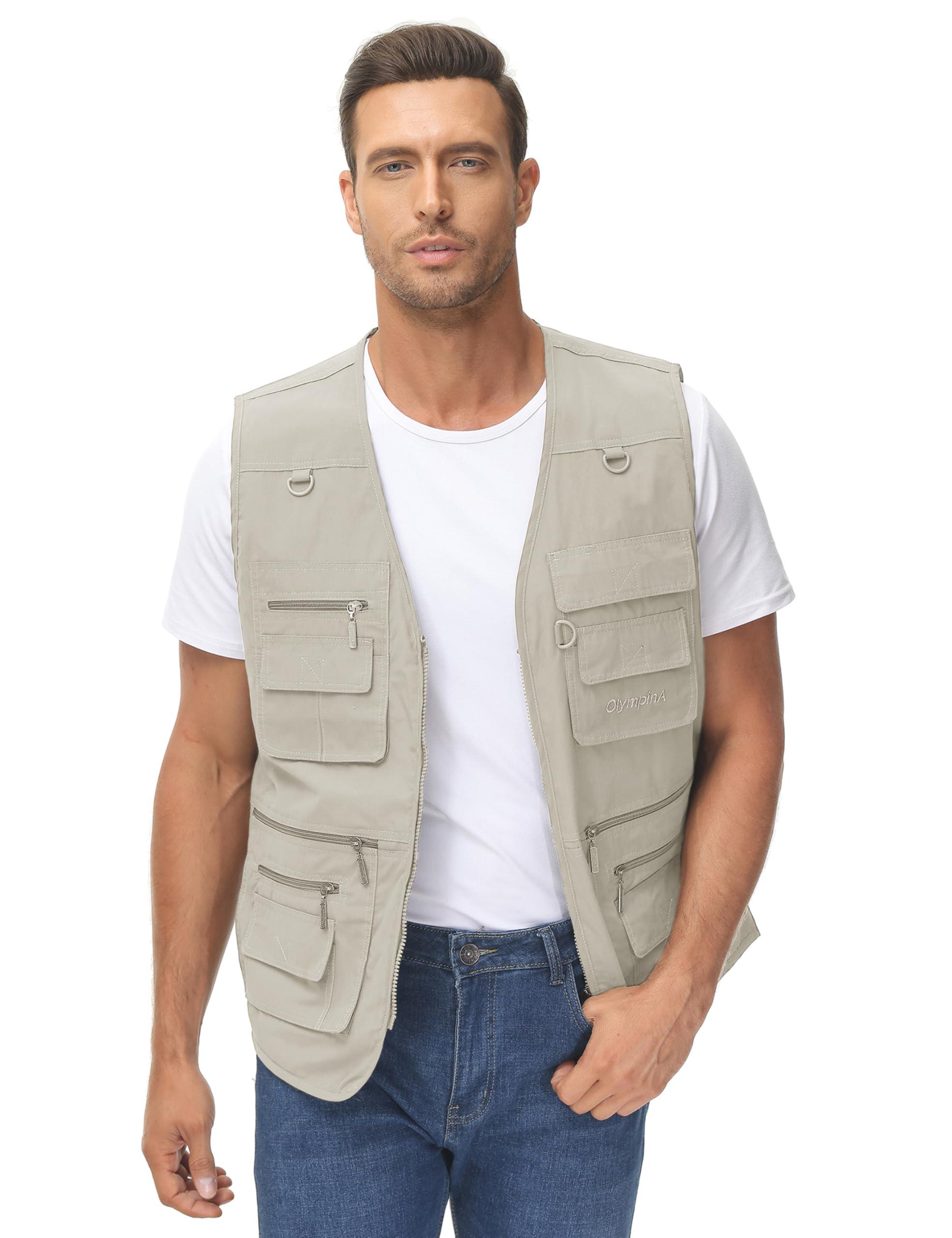 Lentta Lentta Men's Fishing Vest Summer Outdoor Work Safari Photo Cargo Vest 14 Pockets(PoplinBeige-S)