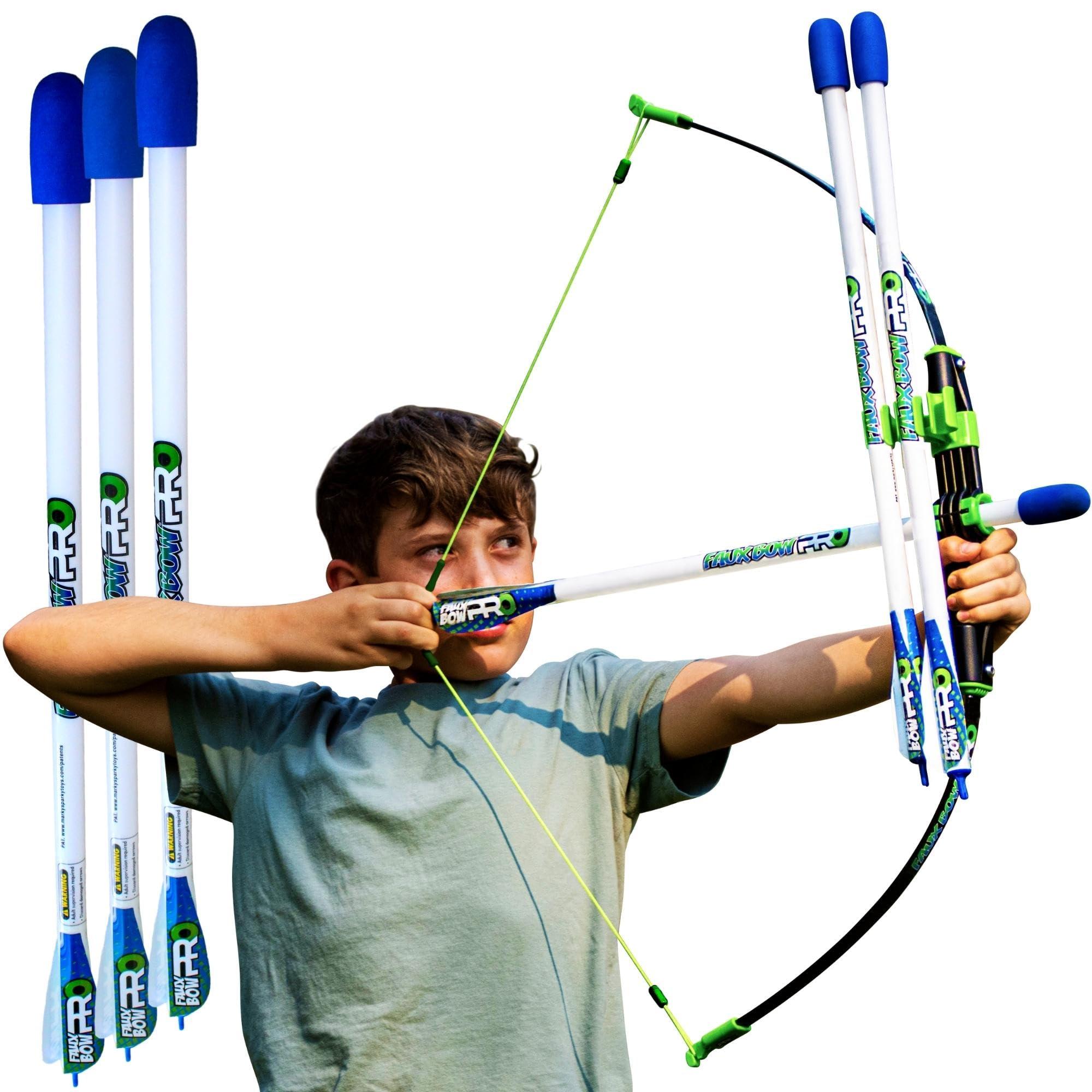 FAUX BOW Original FAUX BOW Pro Longbow– Patented Bow and Arrow Impact Archery Set - Shoots Over 200 Feet – Best Outdoor Toy - Youth Safe Archery Anywhere - Fun Backyard Target Practice