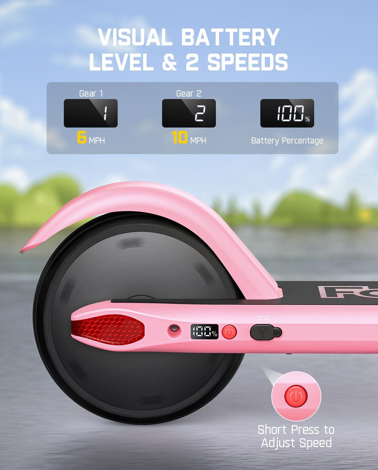 FanttikRide FanttikRide C9 Electric Scooter for Kids 8-12, Adjustable Handlebar Height for Riders 3.9-5.2 ft, 132 lbs, Up to 40 mins Continuous Time, 5 Miles Range, 2 Safe Max Speed 6/10 MPH, Pink