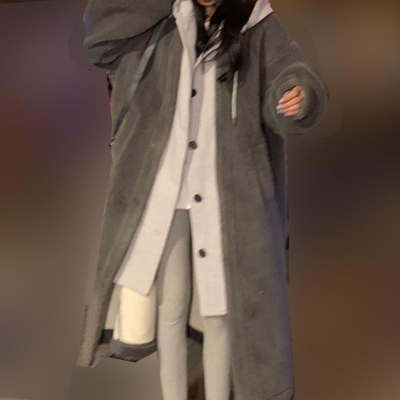 XYLAWAVE XYLAWAVE 2-Layered Faux Lambswool Hooded Coat Jacket,Women\'s Long Hooded Fleece Button Outwear,Thickened Long Windbreaker (white,XL)