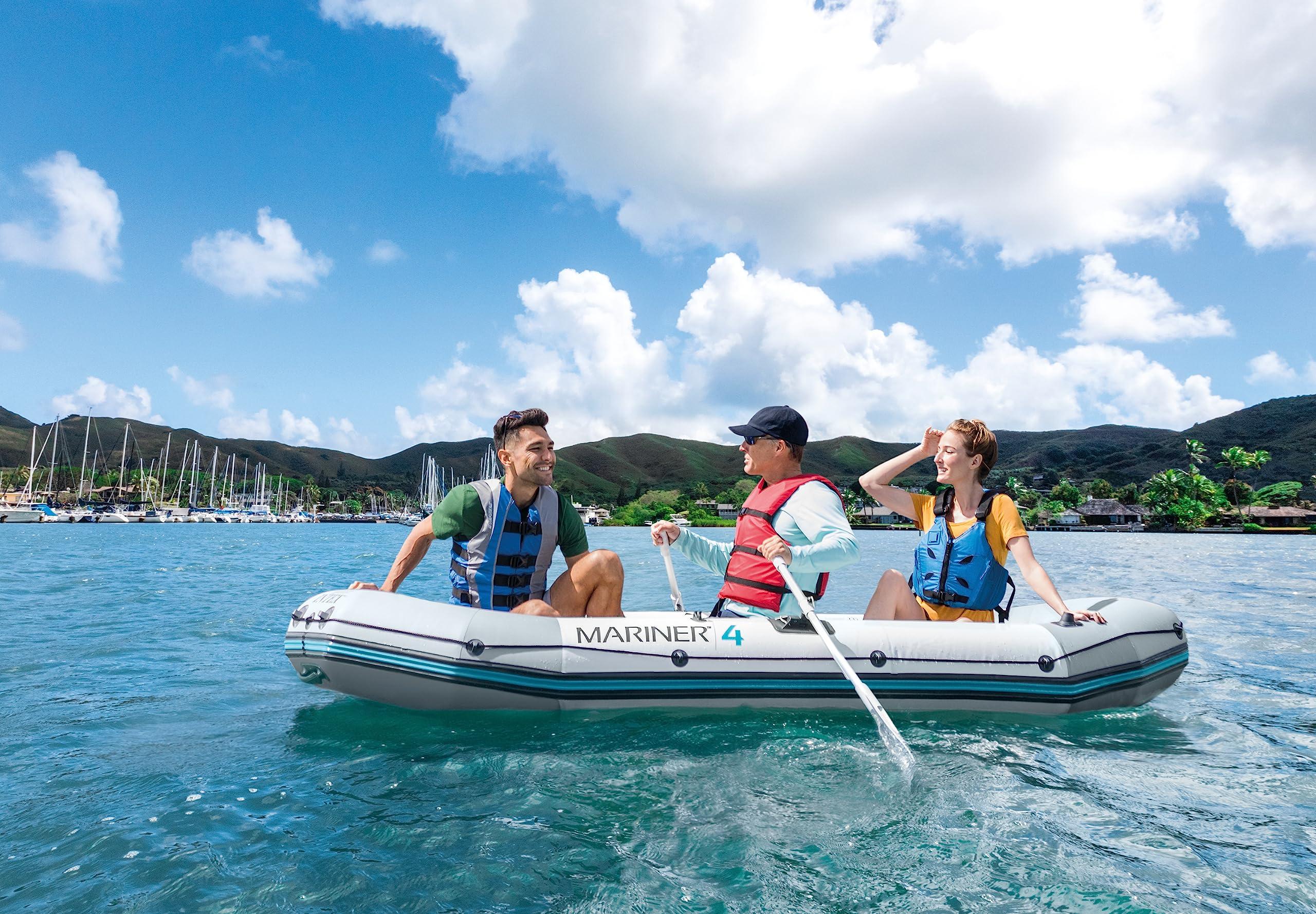 Intex INTEX 68373EP Mariner 3 Inflatable Boat Set: Includes Deluxe 54in Boat Oars and High-Output Pump Wear-Resistant Keel Removable Fishing Rod Holders 3-Person 880lb Weight Capacity