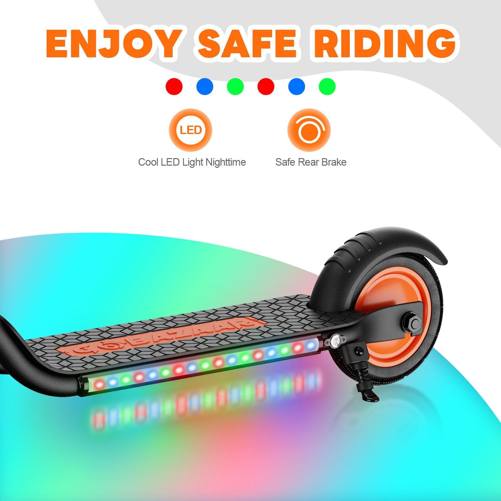 Gobazaar Gobazaar Electric Scooter for Kids Ages 6-12, 150W Hub Motor, 10 mph, Colorful Lights, LED Display, Dual Brake System, 4 Height Adjustable Kids Electric Scooter, Best Gifts for Kids