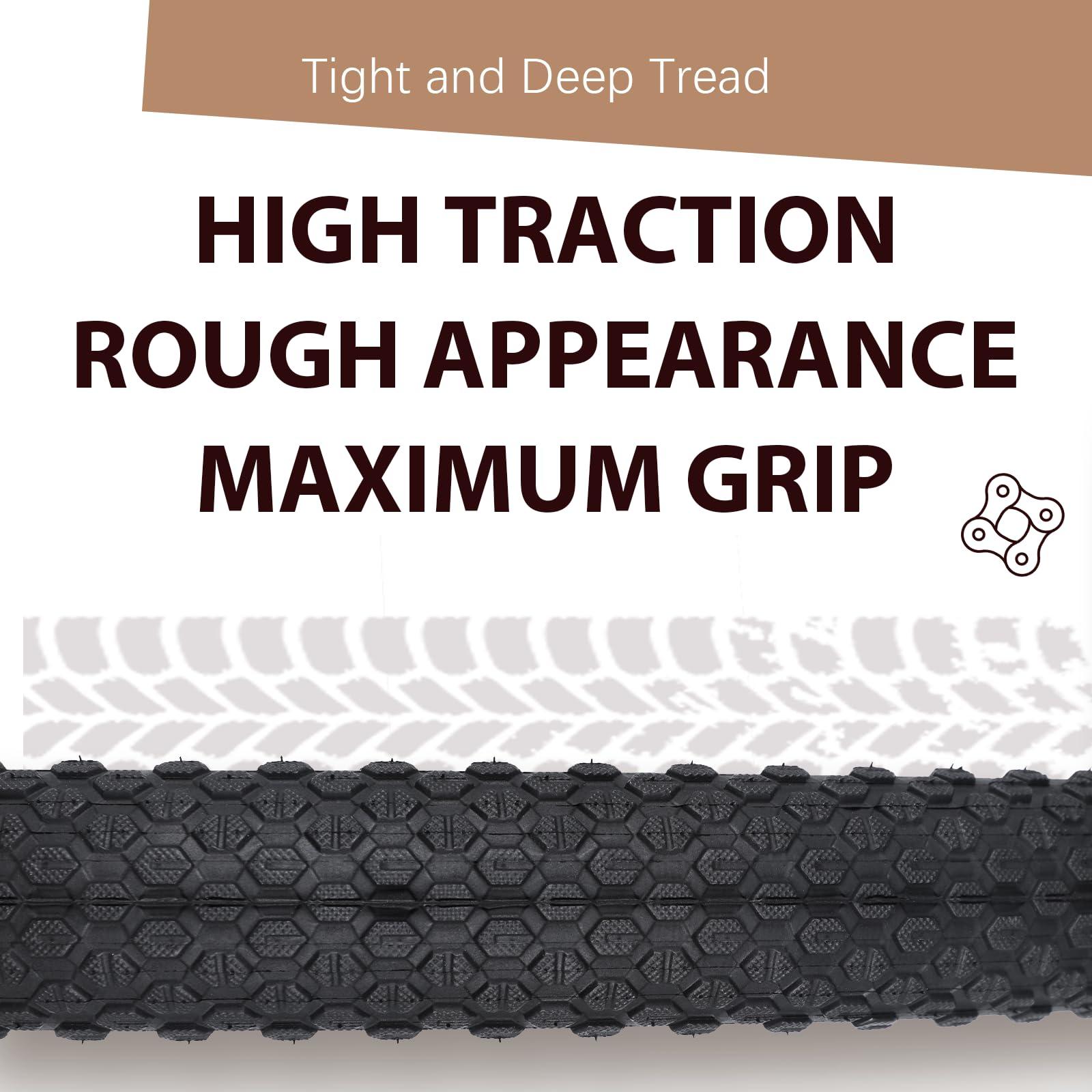BWSHLF BWSHLF 20inch Mountain Bike Tires, 20 x 2.125 Inch, 2 Pack Replacement Black Folding MTB Bicycle Tire, Brown Sidewall