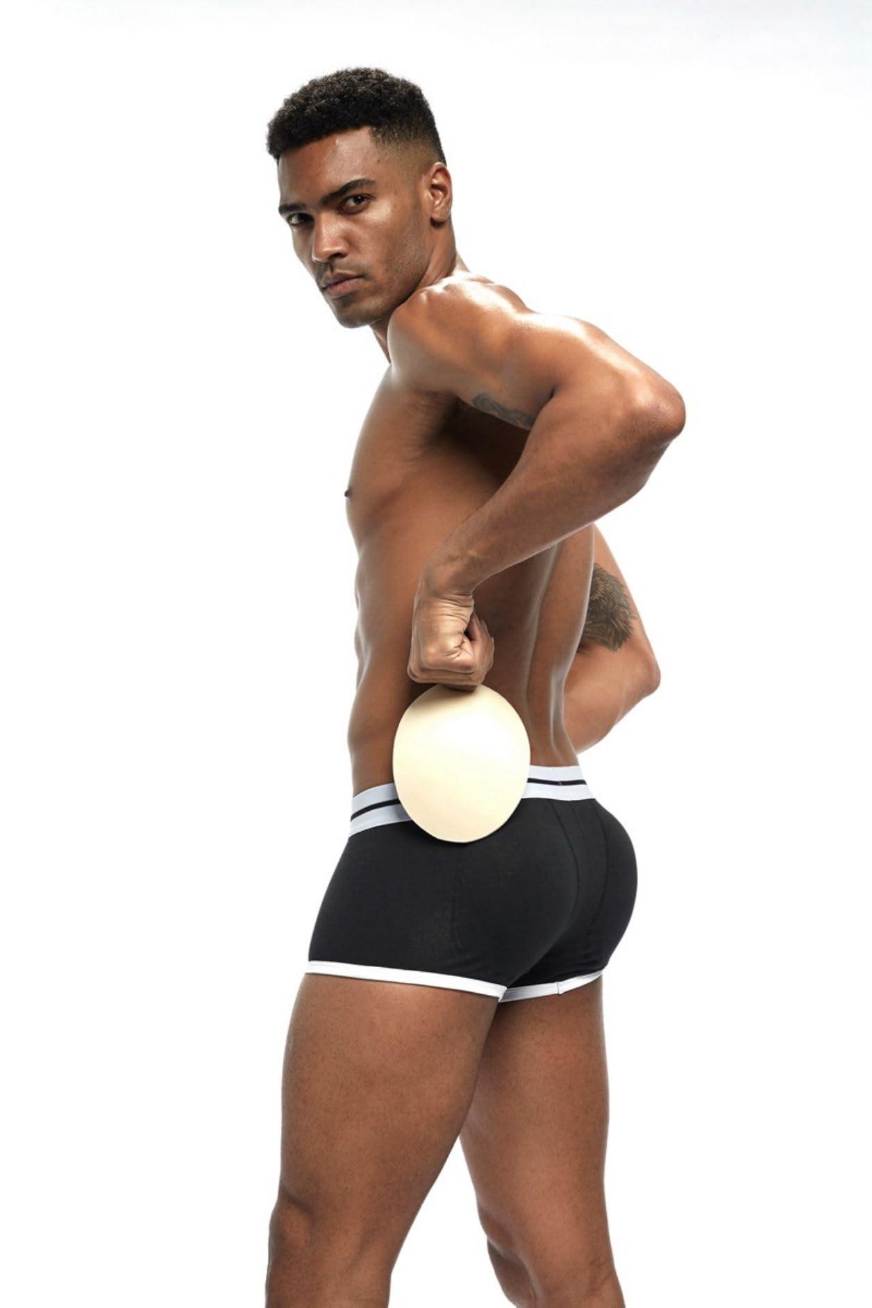 JOCKMAIL JOCKMAIL Mens Padded Boxer Brief Underwear with Hip Pad Enhancing Buttcocks Boxer Shorts (XXL, 410-Black)