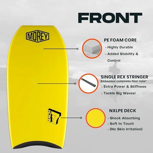 Morey Morey Mach 7 Bodyboard - PE Core, TC8 Deck, HDPE Slick, Single Power Rod Stringer, Crescent Tail, with Channels for Bodyboarding Surfing Waves Ocean Summer Fun Beach (42")
