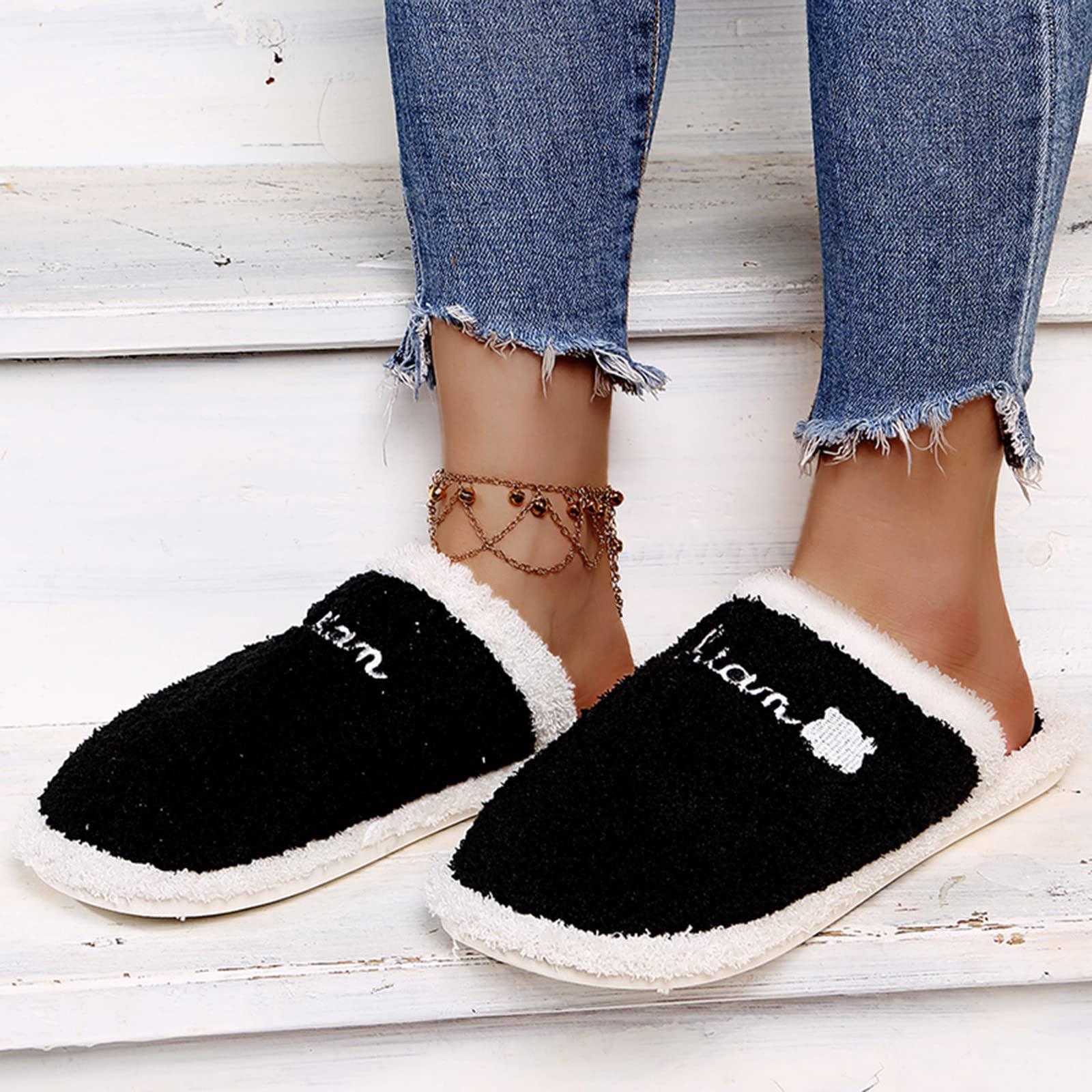 NineFit Basics Unisex Men's Women's Memory Foam Slippers Comfort Cotton-blend Closed Toe House Shoes Indoor Scuff (Black #2, 7.5)