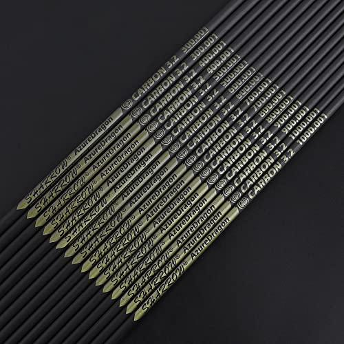 HNZMDY HNZMDY 32 Inch Archery Pure Carbon Arrow Shaft Spine 300-1000 Pure Carbon Arrow Shaft Carbon Shaft Tube DIY Archery (12, Spine 400)