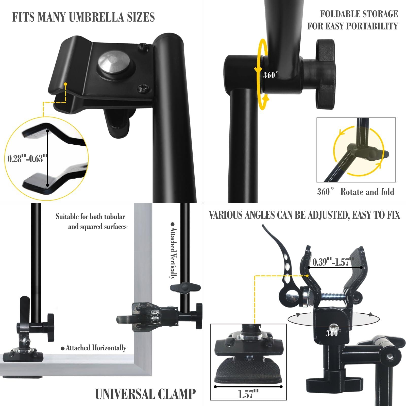 HOBVO HOBVO UPF 50+ Golf Umbrella with Adjustable Universal Clamp Portable Umbrellas for Rain, Manual Open & Close, for Beach Chair, Golf Cart, Stroller, Bleacher, Patio (Black, 49.2")