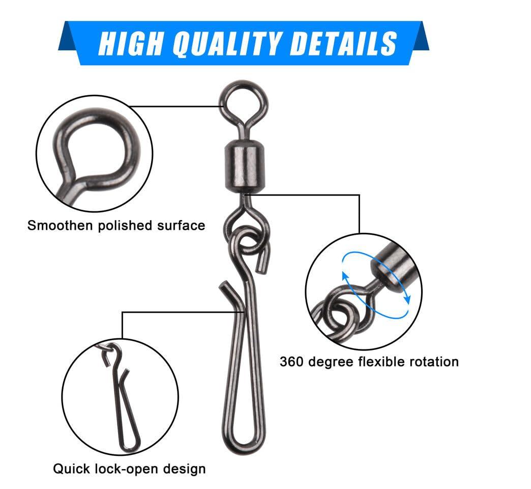 KTGCOZS KTGCOZS Pack of 50 Rolling Swivel with Hanging snap Fishing Tackle fishhooks Connector (2# 50pcs)
