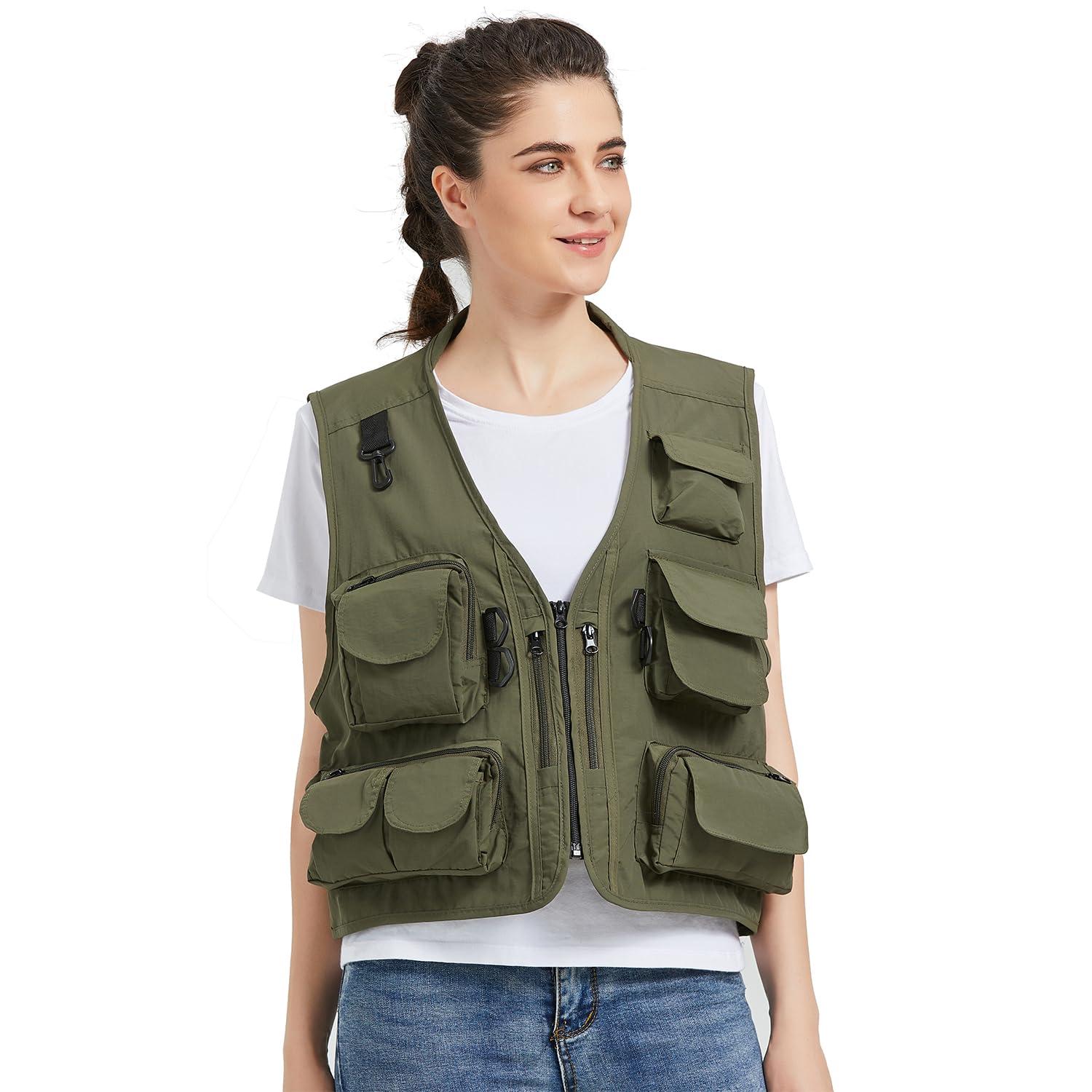 Ziker Ziker Women's Mesh Breathable Openwork Jouralist Photographer Fishing Vest Waistcoat Travel Jacket Coat With Pockets (as1, alpha, l, regular, regular, New Army Green)