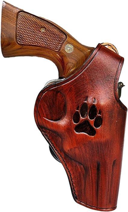 Generic Premium Leather Paddle Holster fits S&W Models 686 586 10 19 60 66 637, Paw Desing Pattern Handmade, Thumb Break, Right or Left Handed, PulsarHolster (S&W Model 686/586 3\" nch, Right)