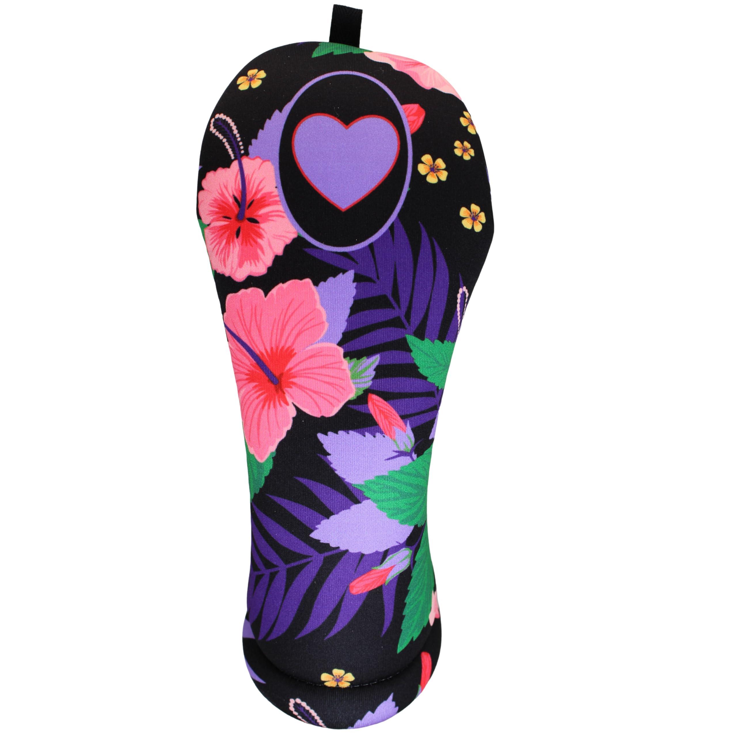 BeeJos Golf Club Headcovers Purple Hibiscus Hawaiian Print Design! Handcrafted in The USA, This Collection has 13 Cover Numbers to Choose from for hybrids, fairways, and Driver by BeeJos (Heart Hybrid)