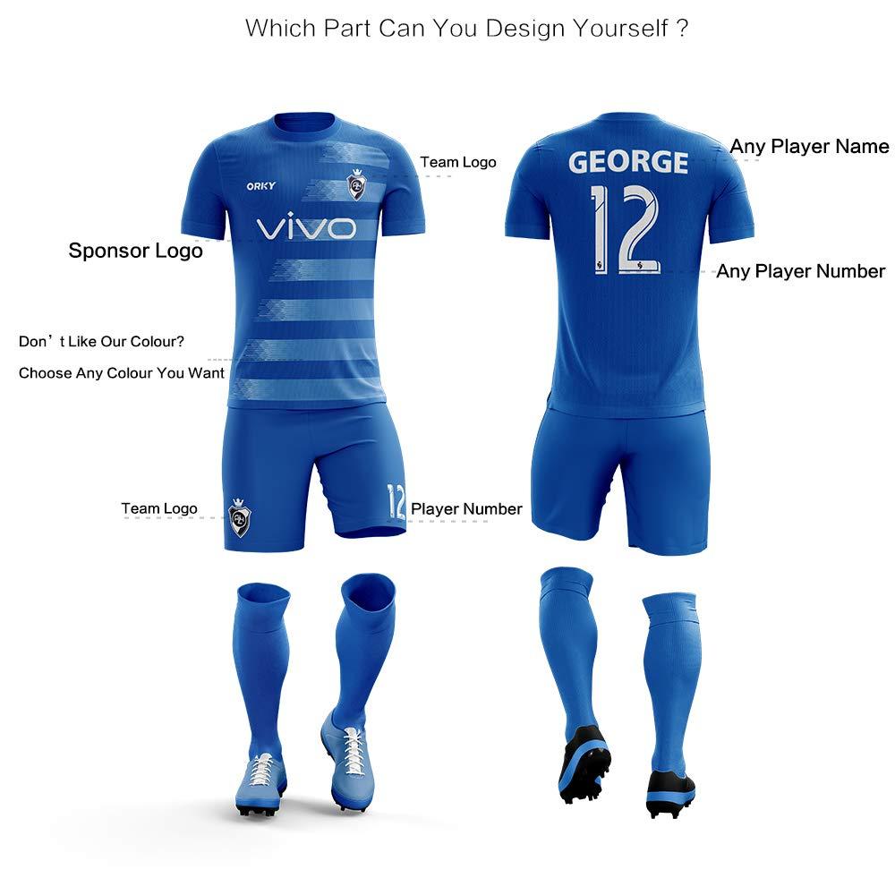 ORKY ORKY Custom Soccer Jersey with Short Men Kids Women USA Football Team Uniform, Personlize Name Number Shirt (Blue,130cm)