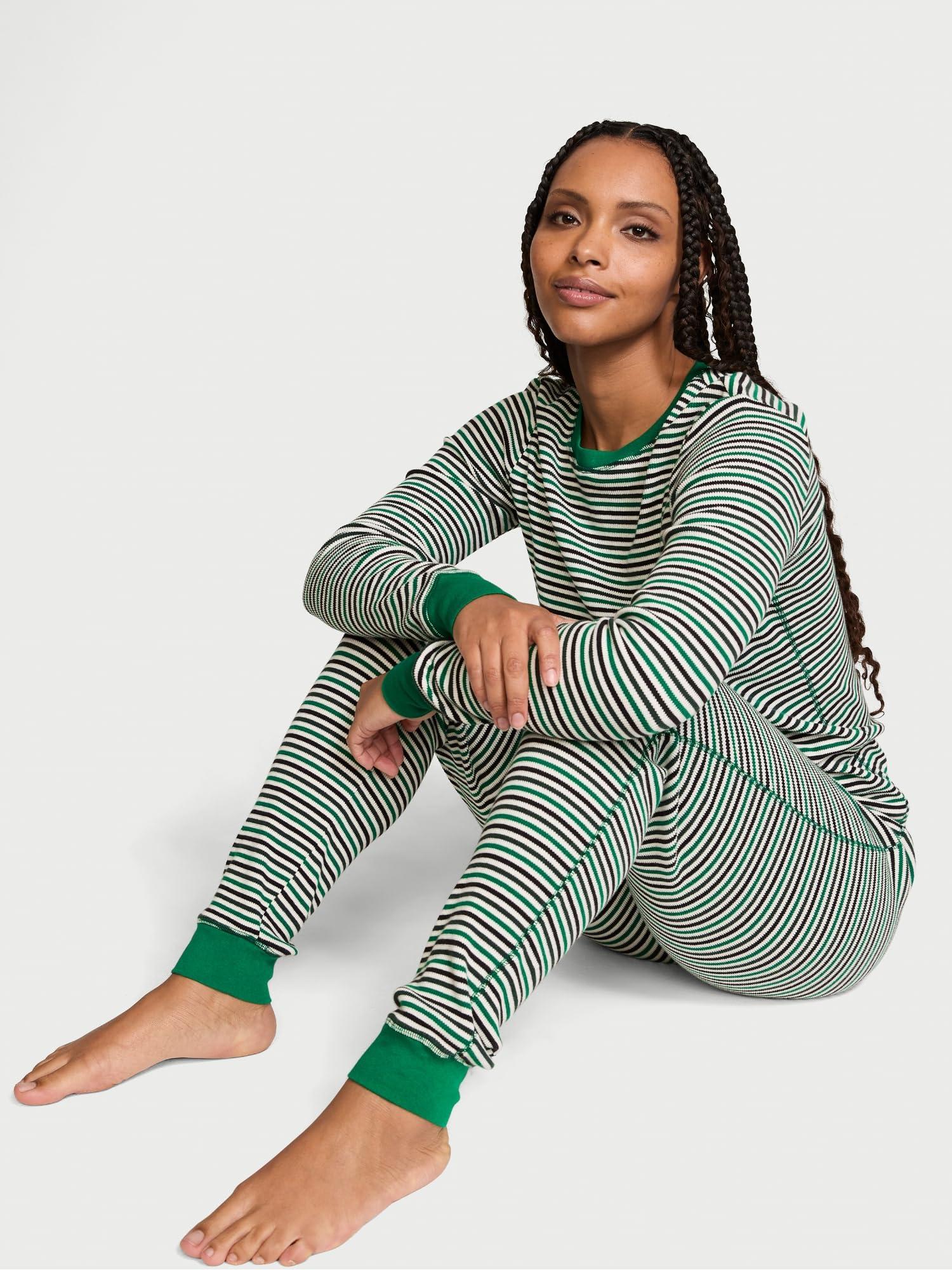 Victoria's Secret Victoria's Secret Thermal Pajama Set, Long Sleeve Shirt and Pants, Pajamas for Women, Pine Stripe, M