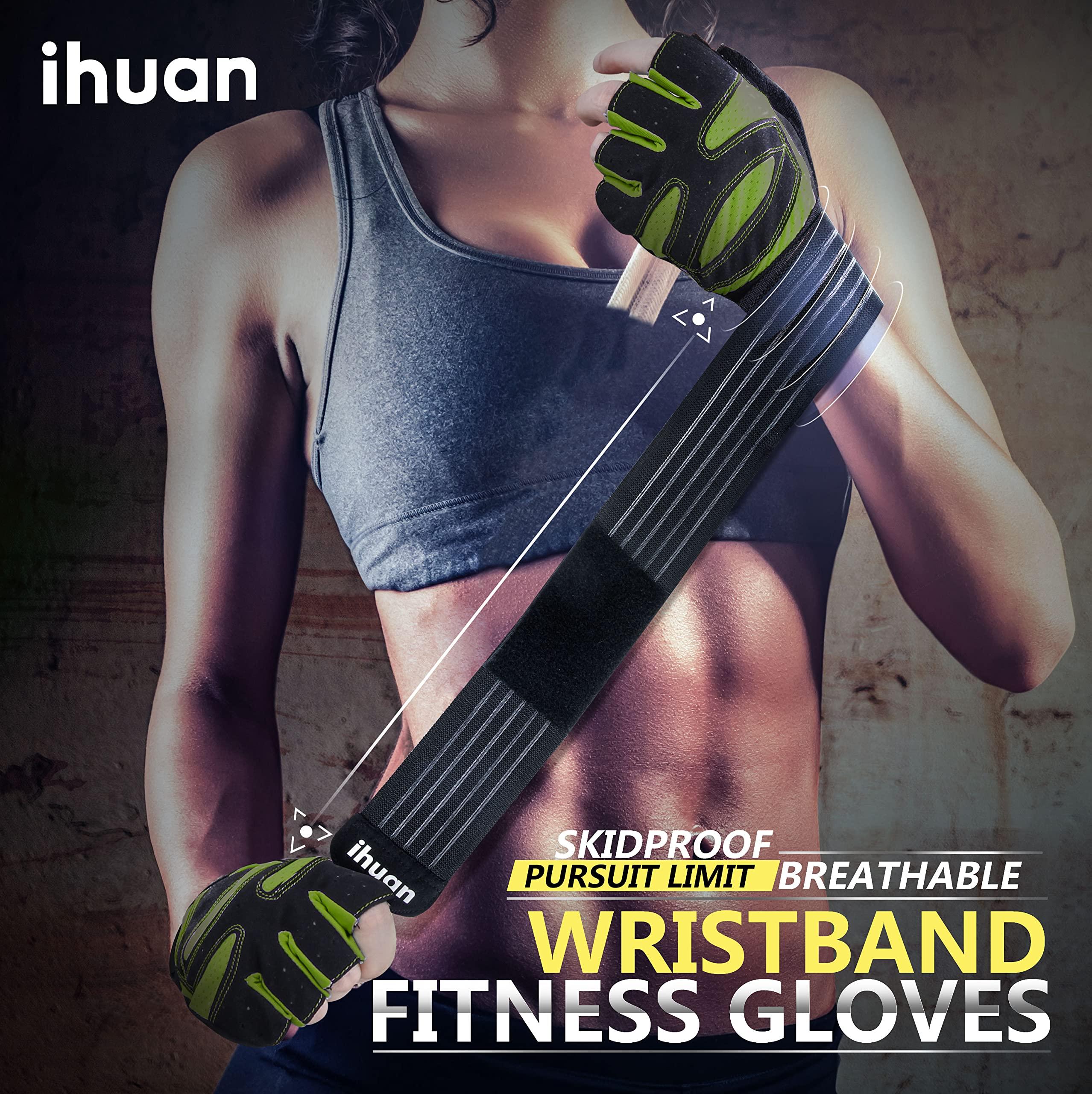 ihuan ihuan Ventilated Weight Lifting Gym Workout Gloves with Wrist Wrap Support for Men & Women, Full Palm Protection, for Weightlifting, Training, Fitness, Hanging, Pull ups (Dark green, M)