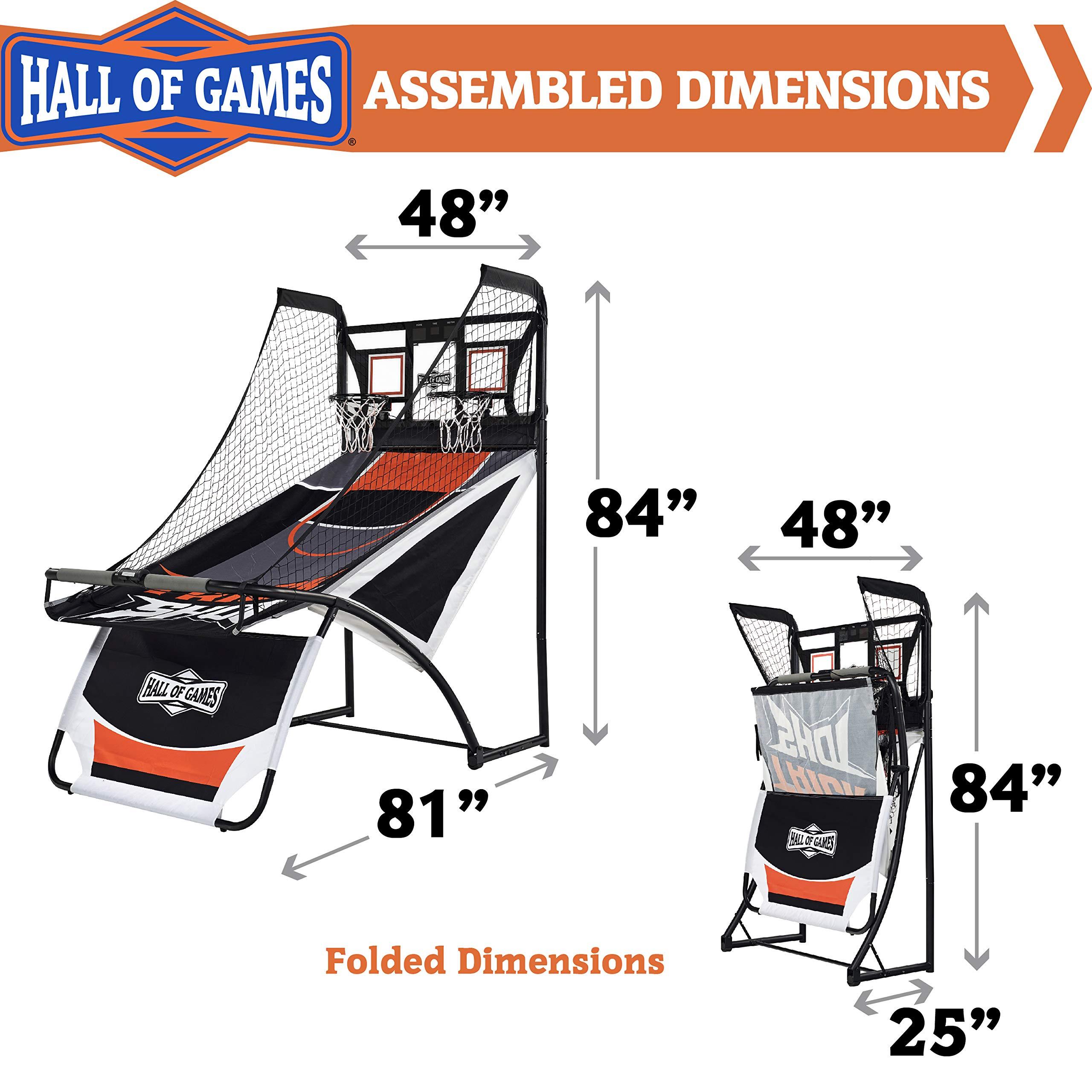 Hall of Games Hall of Games EZ Fold Premium Indoor Arcade Basketball Game with Steel Frame and Polycarbonate Backboard, Dual Shot Electronic Scoring with 6 Size 3 Balls Included, Perfect for Basement Game Rooms