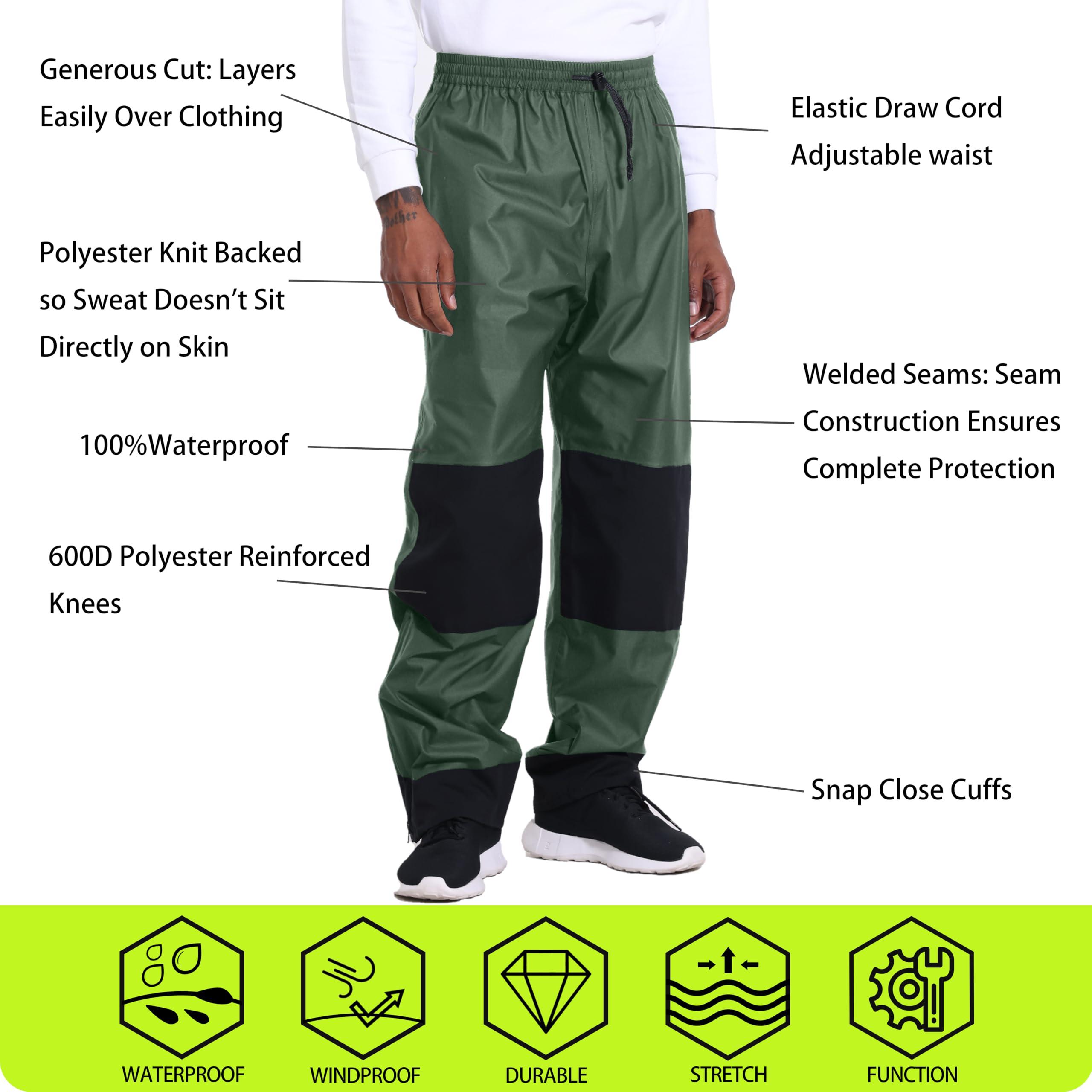 NAVIS MARINE NAVIS MARINE Rain Suit-Waterproof Jacket&Elastic Pants Combo,Lightweight Reflective Foul Weather Gear for Hiking and Fishing(Dark Green X-Large)