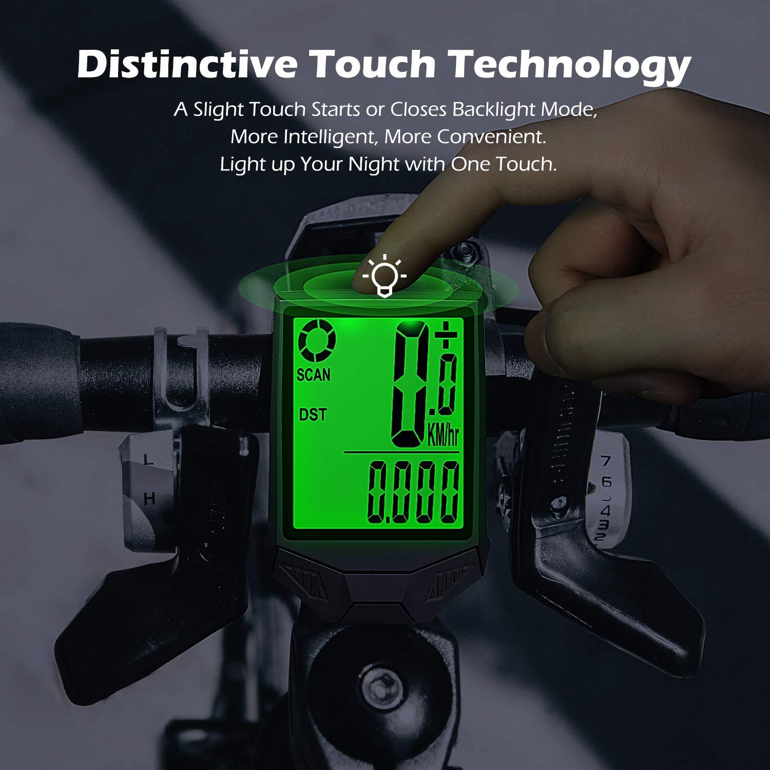 PRUNUS PRUNUS Bike Speedometer and Odometer Wireless Waterproof Bicycle Computer with Touch Sensor Switch, Big Digital LCD Screen, Automatic Wake-up for Outdoor MTB Road Cycling and Fitness