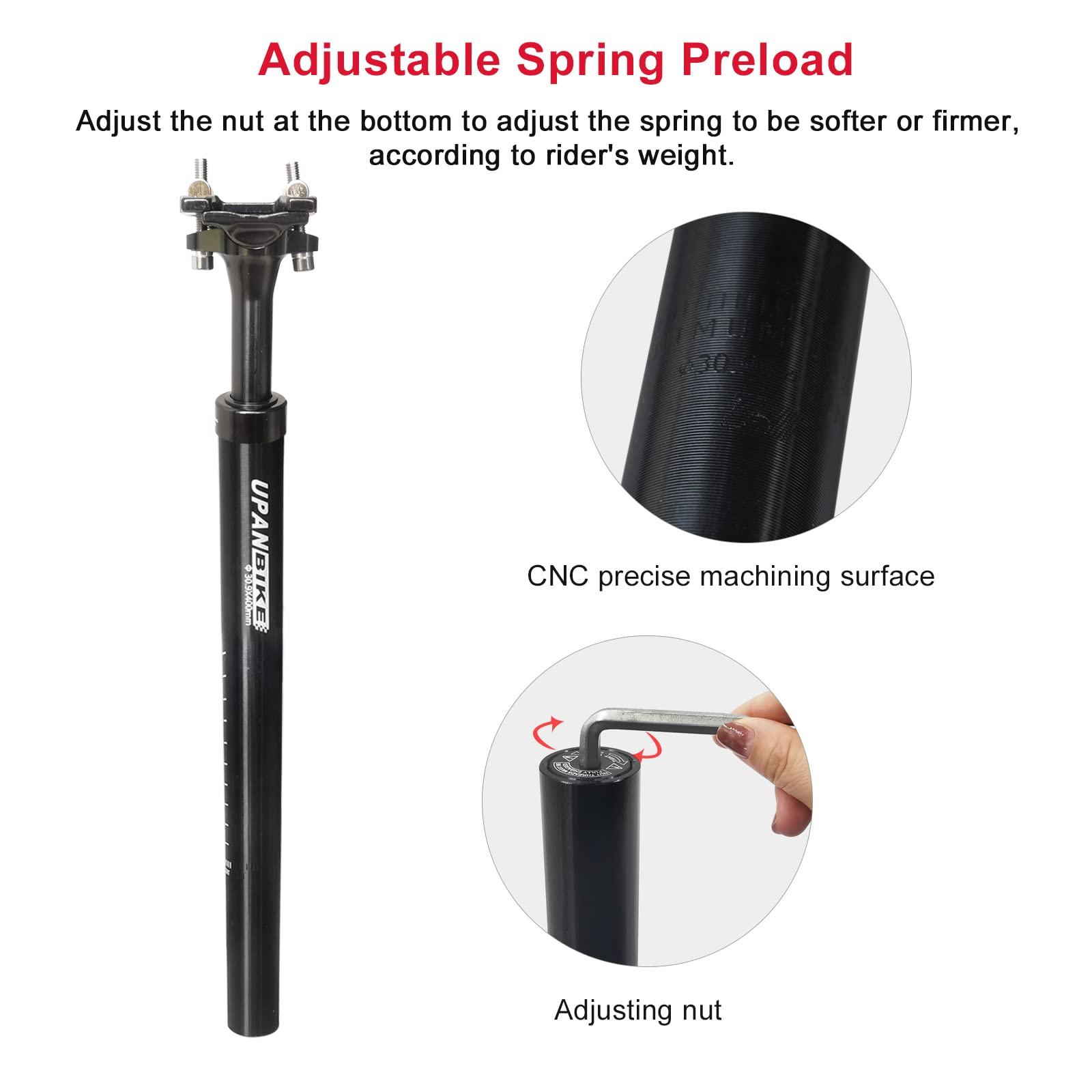 UPANBIKE UPANBIKE Bike Suspension Seatpost 400mm Length 27.2mm 28.6mm 30.9mm 31.6mm Shock Absorber Seat Post for Mountain Bike Seat Post BMX Road Bike(31.6mm*Black)