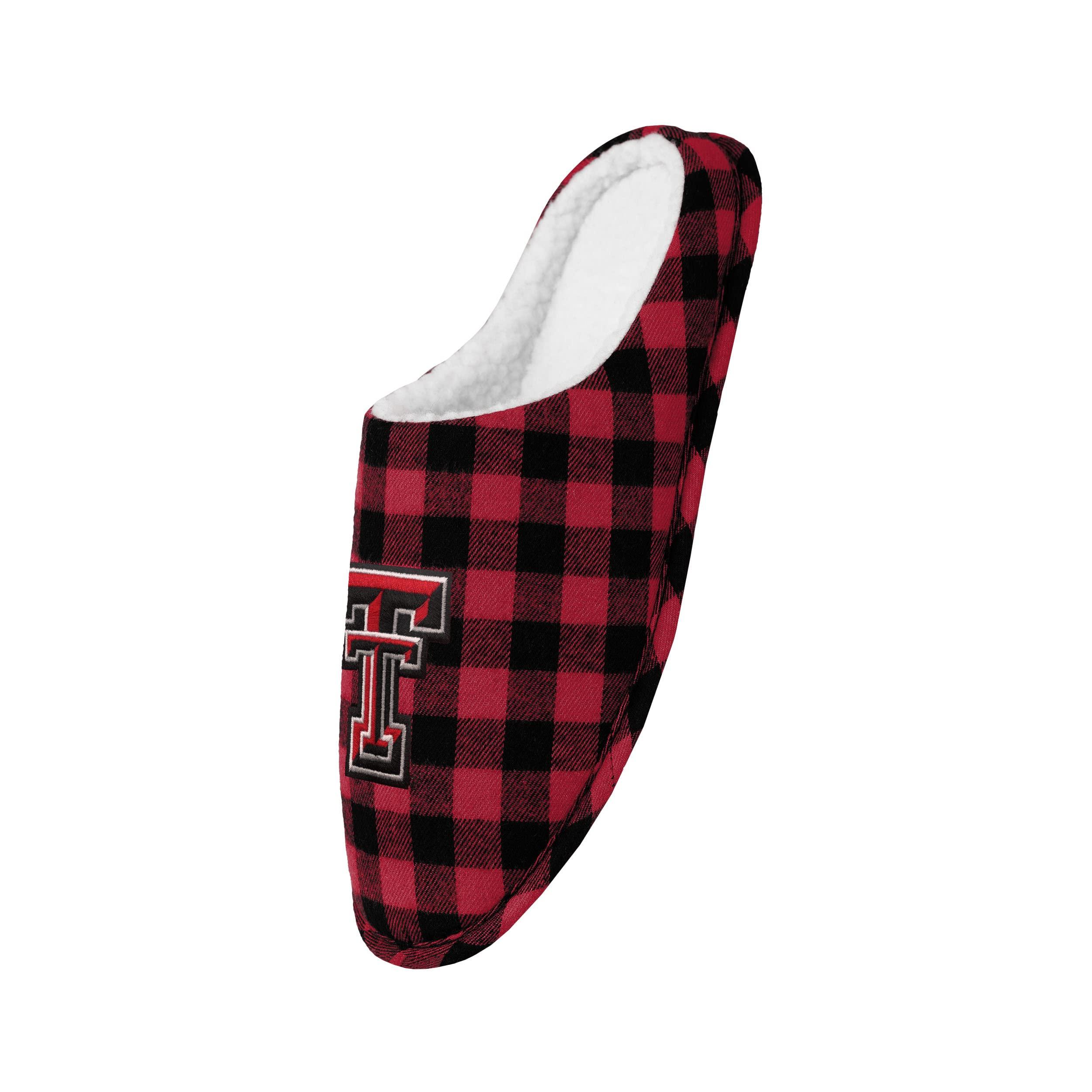 FOCO FOCO Men\'s NCAA Sherpa Lined Buffalo Check Memory Foam Slippers, Team Color, 9-470