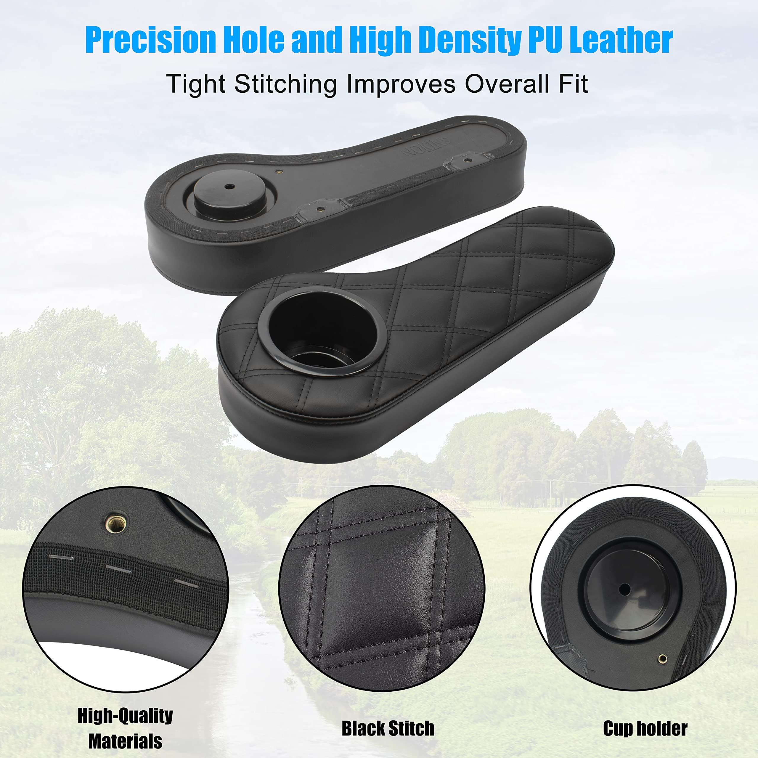 NOKINS NOKINS Golf Cart Diamond Armrest with Cup Holder No Drilling Required for Club Car EzGo Yamaha Rear Seat Kit Fits 1-inch Square Tube Black (Black Stitching)