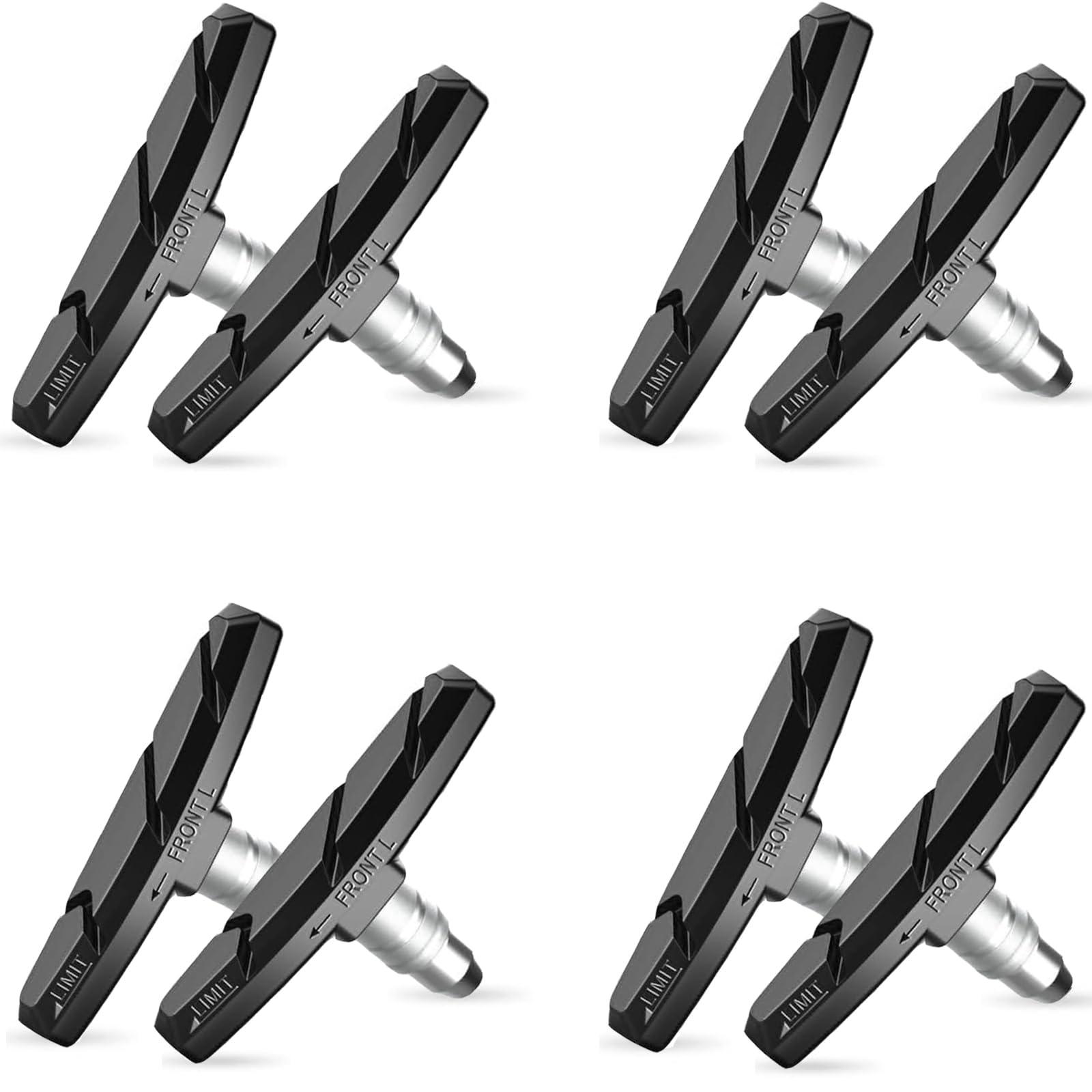 Alritz Alritz Bike Brake Pads Set, 4 Pairs Road Mountain Bicycle V-Brake Blocks Shoes with Hex Nut and Shims, No Noise No Skid, 70mm (Black)