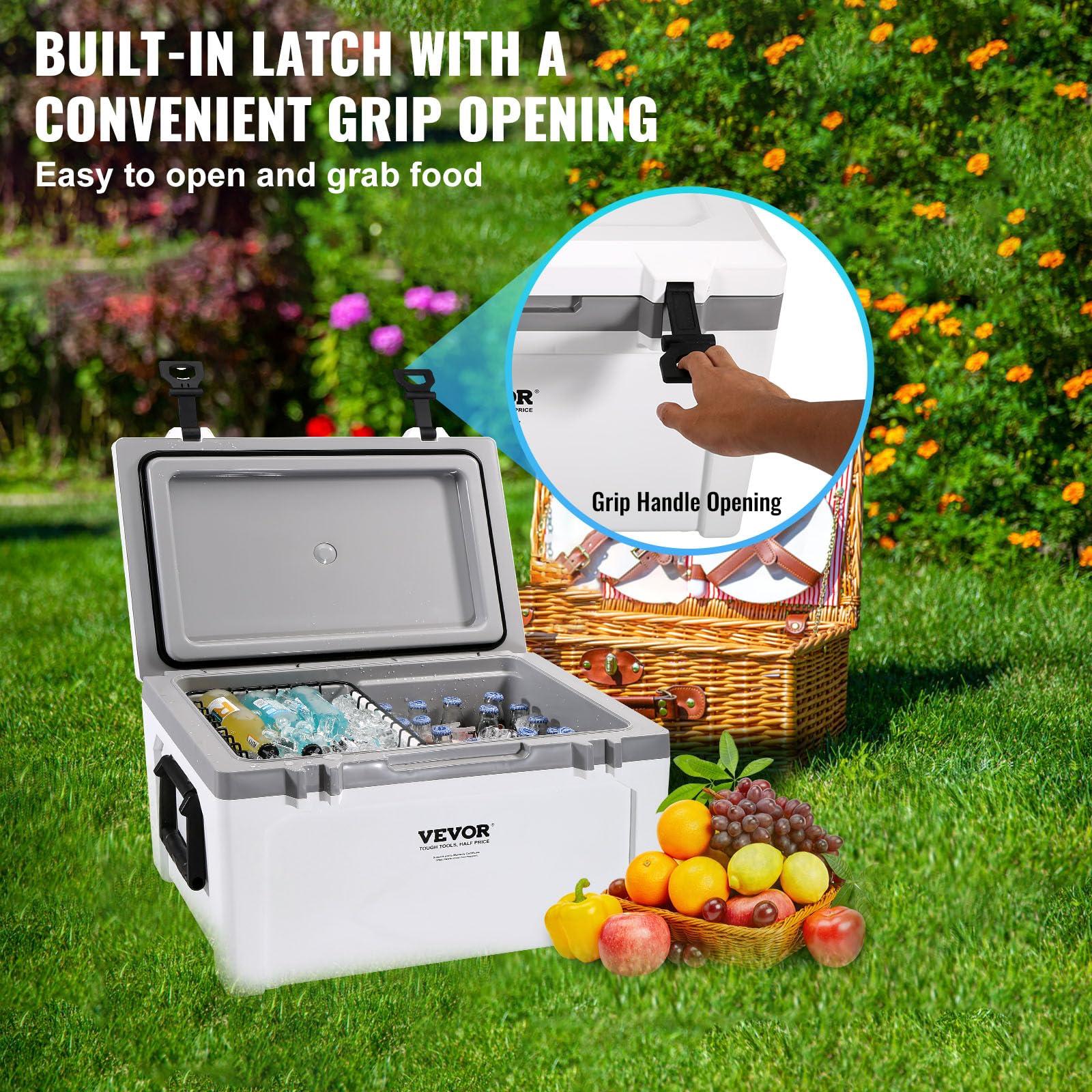 VEVOR VEVOR Ultra-Light Hard Cooler 52 QT, Ice Retention Cooler with Heavy Duty Handle, Ice Chest Lunch Box for Camping, Travel, Outdoor, Keeps Cool for up to 6 Days, 30% Lighter Than Rotomolded Coolers