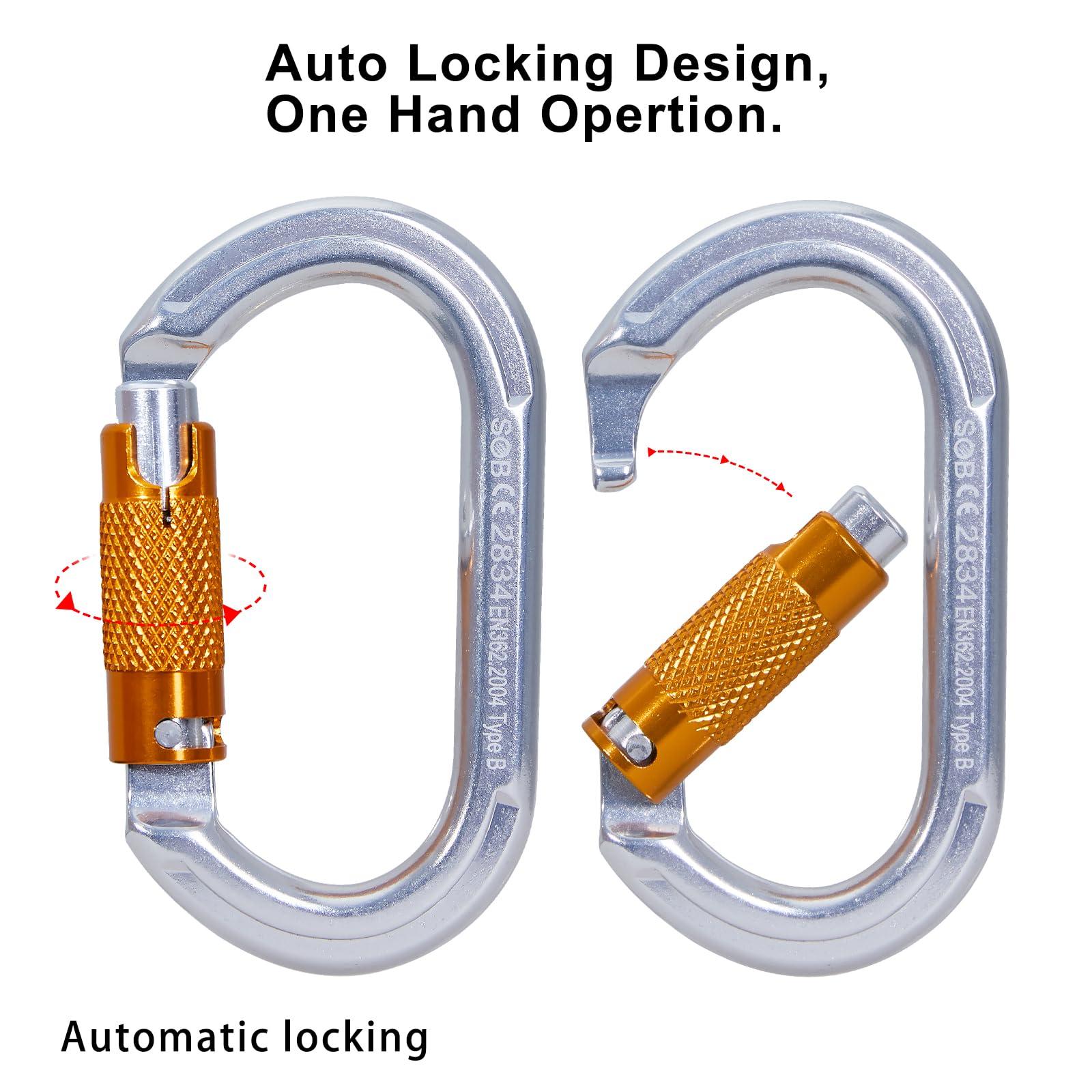 SOB SOB Auto Locking Climbing Carabiner Clips 6Pack 22KN Heavy Duty Asymmetrical Carabiner Connector Used for Rappelling Gear Rescue Outdoor Projects Dog Leash