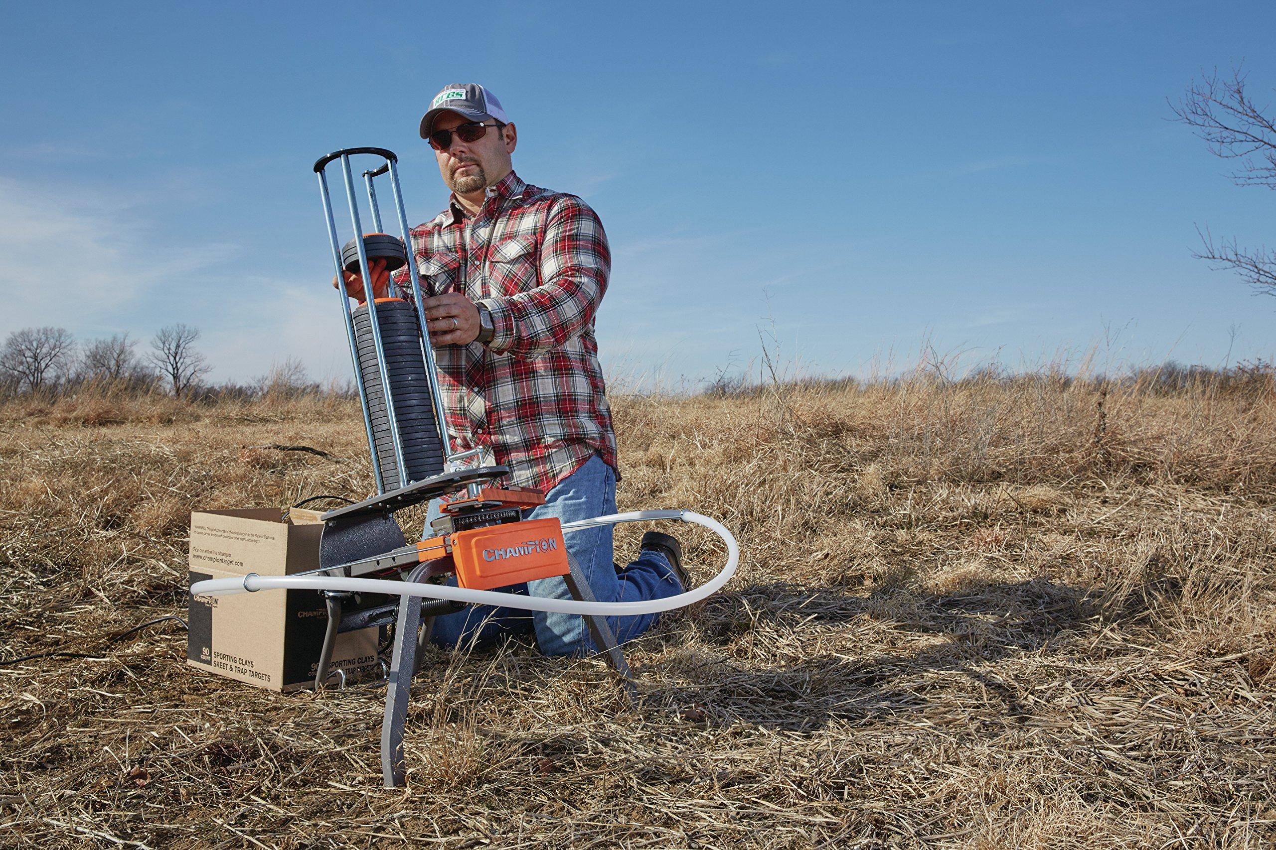 Champion Range and Target Champion Workhorse Electronic Clay Pigeon Thrower, Compact Skeet Thrower with 50 Clay Magazine