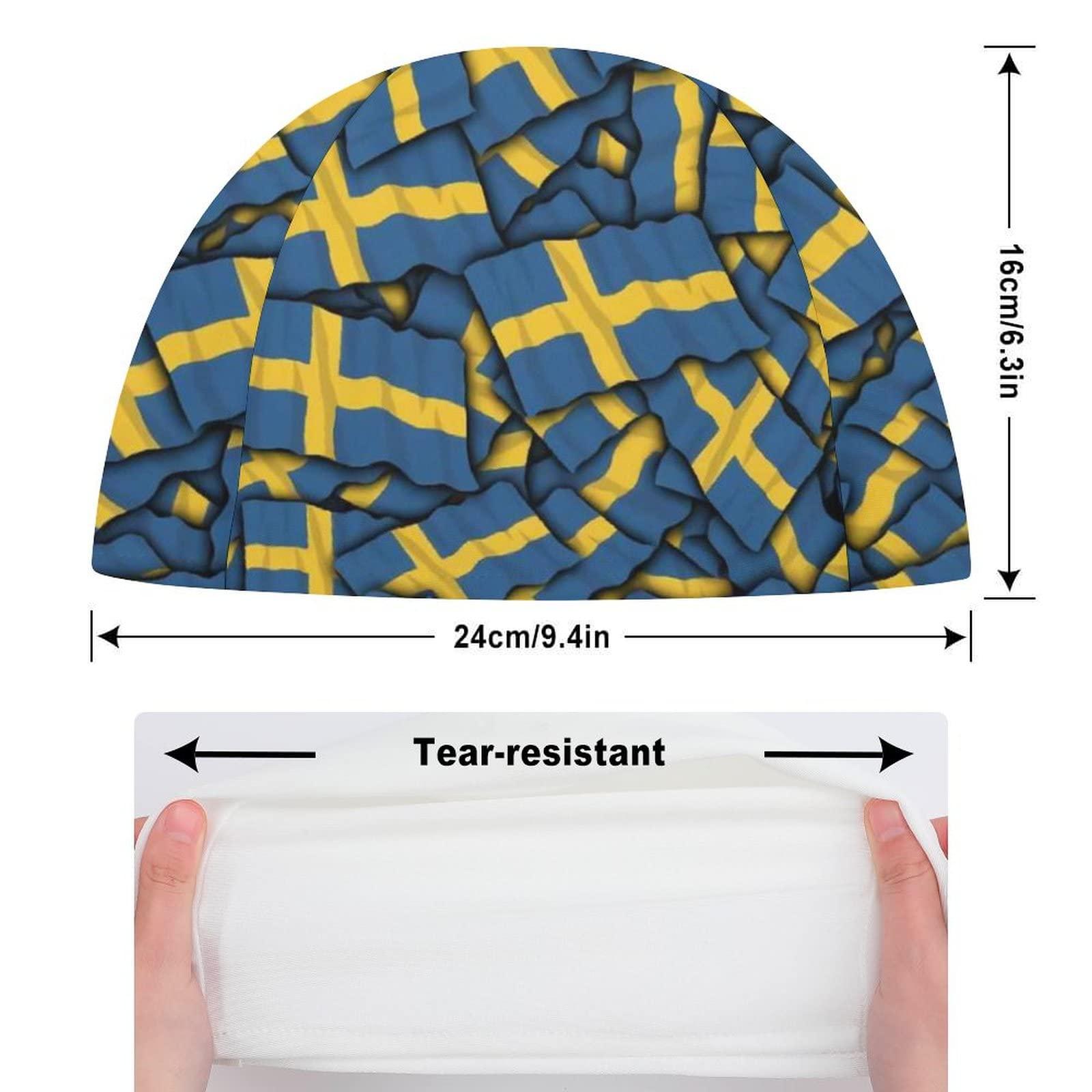 Calculay Sweden Flag Swimming Cap, Shower Cap for Adults and Children with Long Hair to Keep Hair Dry Hats