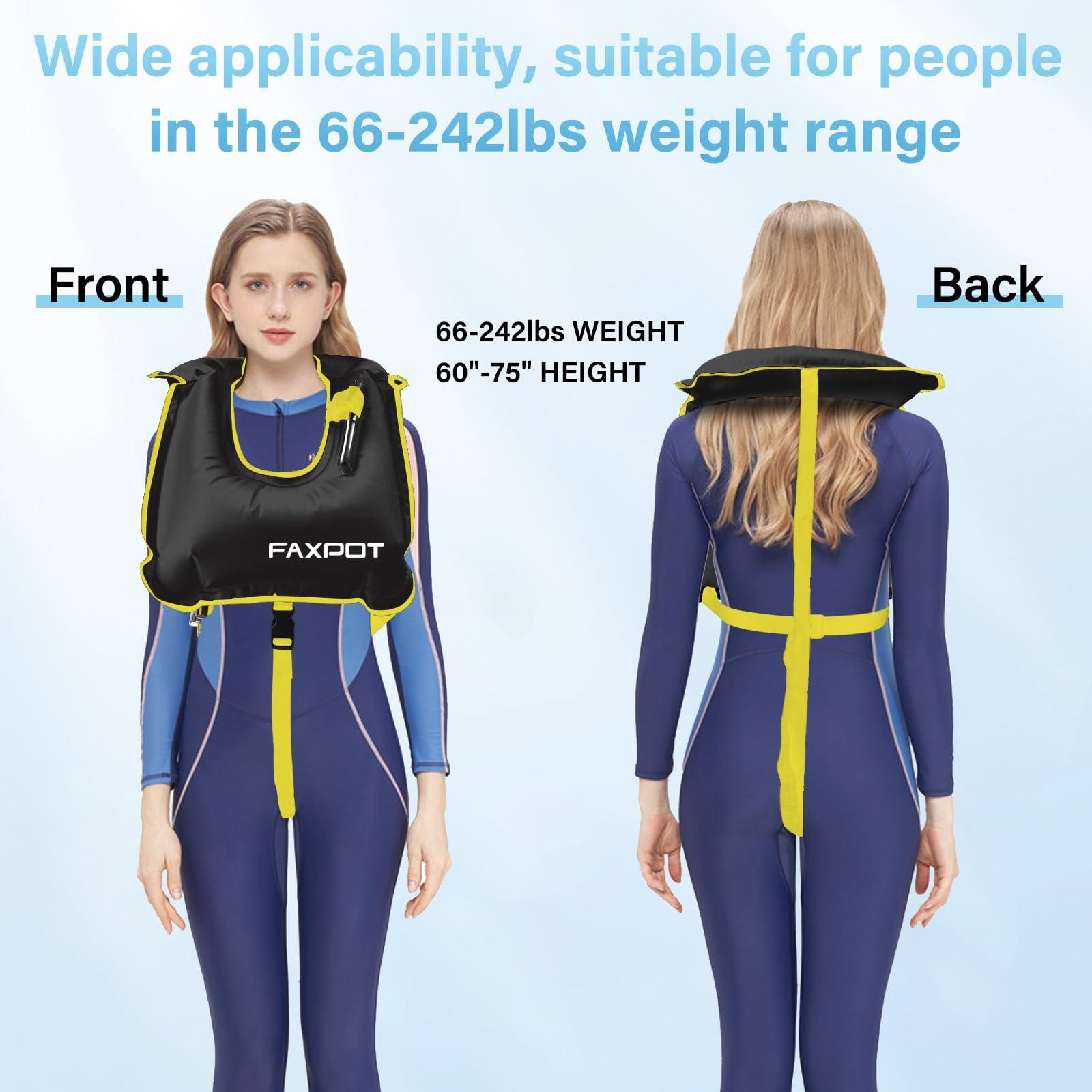 Faxpot Inflatable Snorkel Vest for Adults, Snorkeling Vest Adult Travel, Snorkeling Jackets Portable Inflatable Swim Vest Buoyancy Vest for Snorkeling, Swimming Paddleboarding Load Up to 242 Ibs