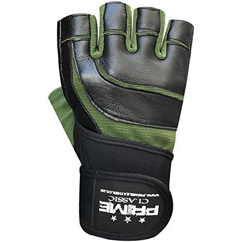 Prime Leather Fingerless Gym Fitness Workout Training Weight Lifting Leather Padded Gloves 118 (118-Black/Green, S)
