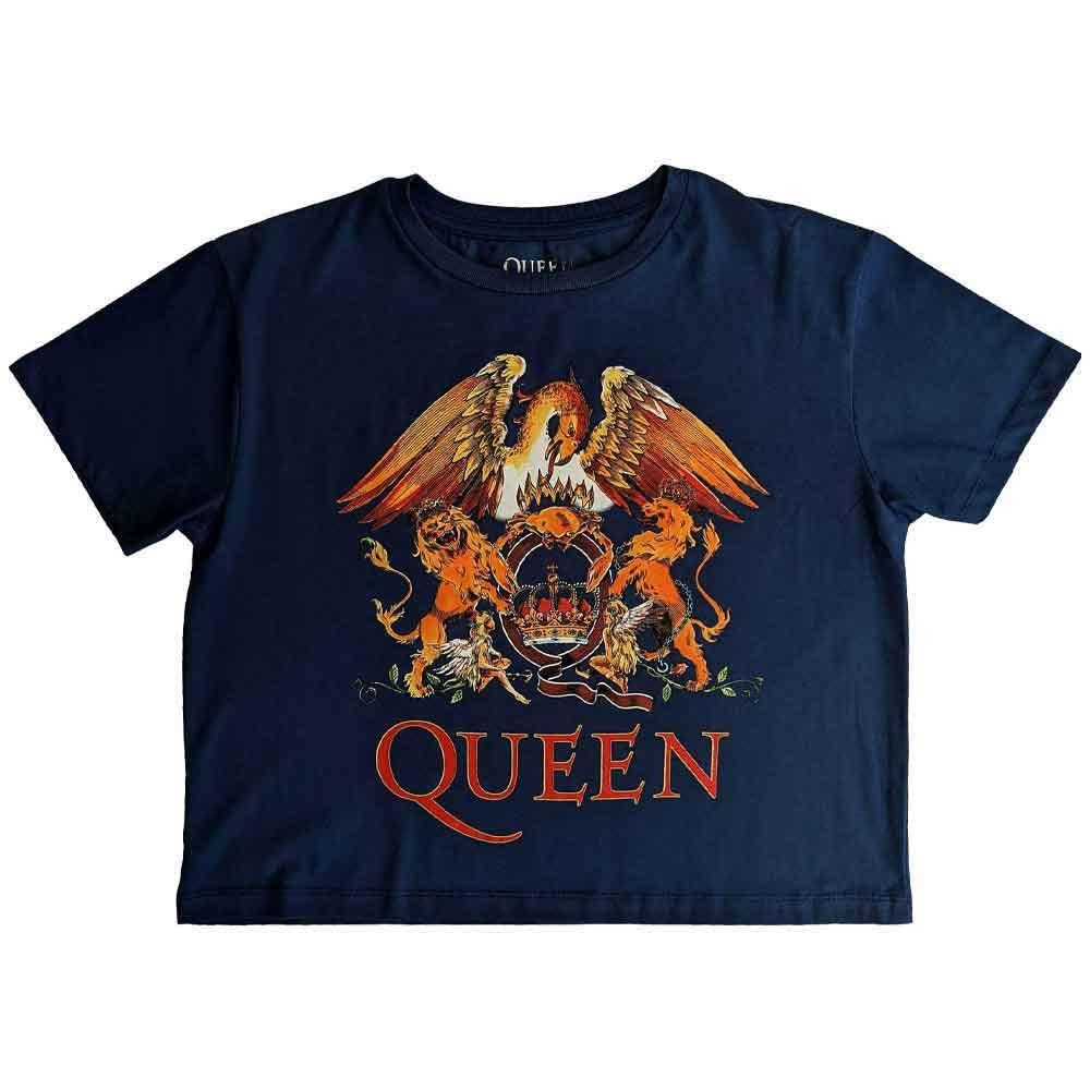 Rock Off officially licensed products Queen Crop Top T Shirt Classic Crest Band Logo Official Womens Denim Size M