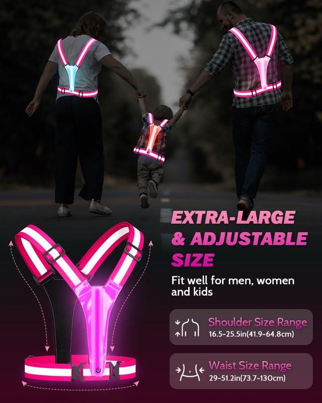Fitense XL Size - LED Reflective Running Vest, 5 Colors Light Up Running Vest Rechargeable Running Lights for Runners High Visibility Reflective Running Gear, Adjustable for Men and Women