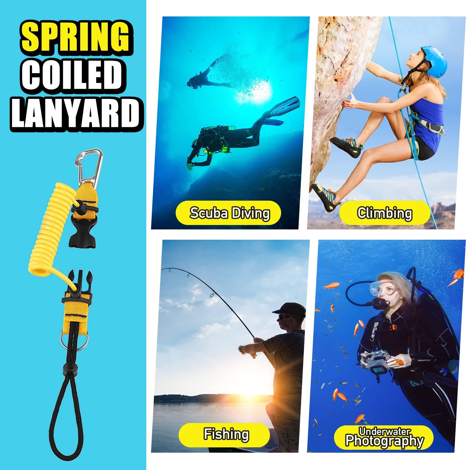 Owekfifv Owekfifv Scuba Diving Coil Landyard, Stainless Steel Spring Coiled Camera Lanyard with Quick Release Metal Buckle for Underwater Diving Tools Rods Yellow