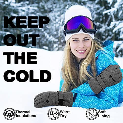 ANDORRA ANDORRA Winter Gloves Women Touchscreen Zipper Pocket Ski Gloves Waterproof Ski Gloves, Grey, S