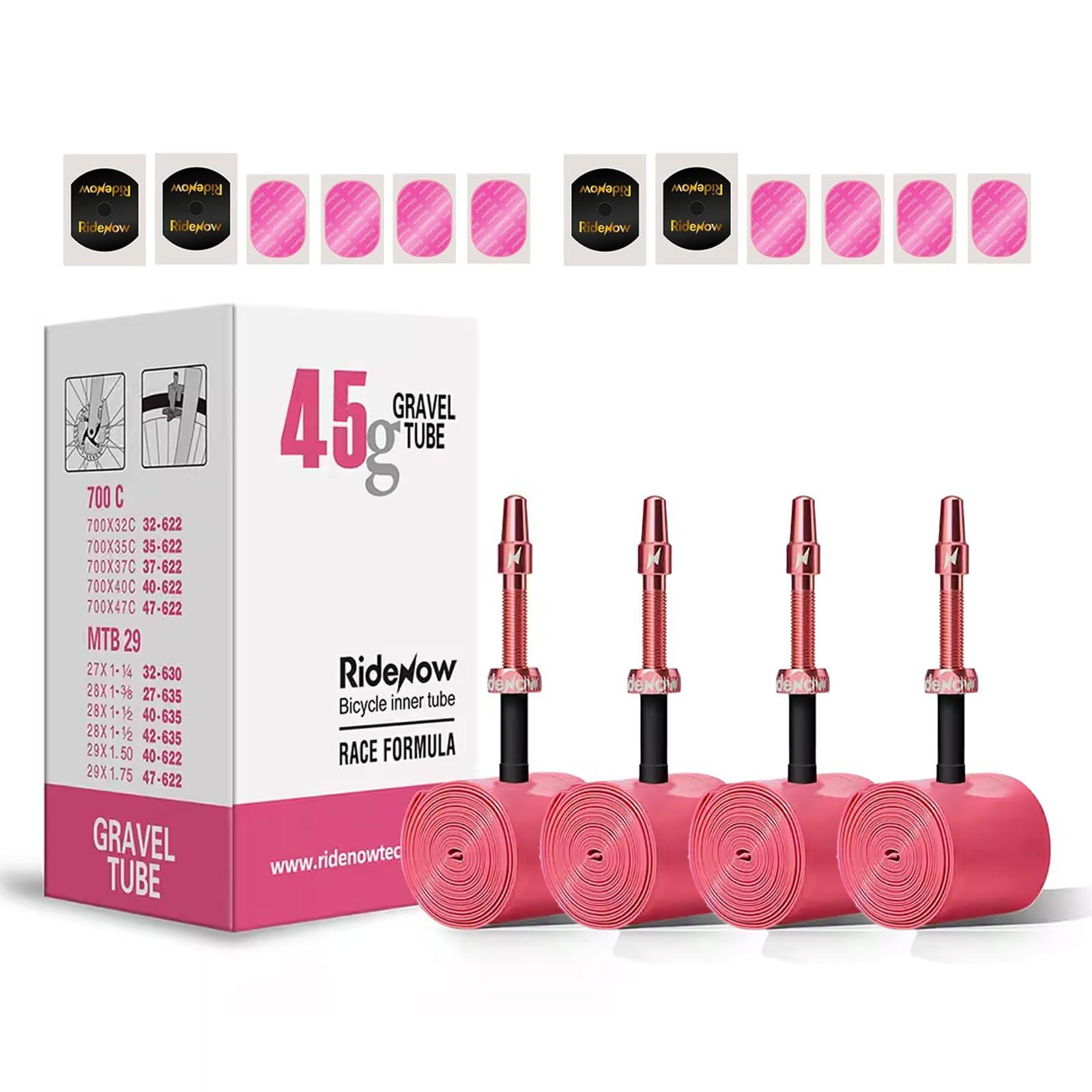 CooMeng 4 Pack RideNow TPU Inner Tubes 700C x 18-32C / 32-47C with 45mm/65mm/85mm Metal Presta Valve, Removable Valve Cores for All Road or Gravel Bike (Include Bike Tube Patch Repair Kit)