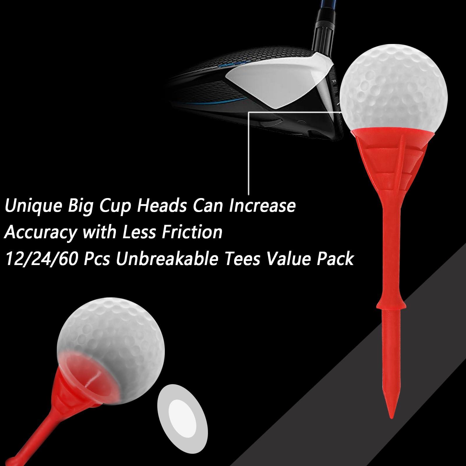 FINGER TEN FINGER TEN Golf Tees Plastic Unbreakable Tee 3 1/4 Inch 12/24/60 Pack, Durable Stable Golf Tee 4 Colors Available for Practice (Red, 3 1/4 Inch(12 Pack))