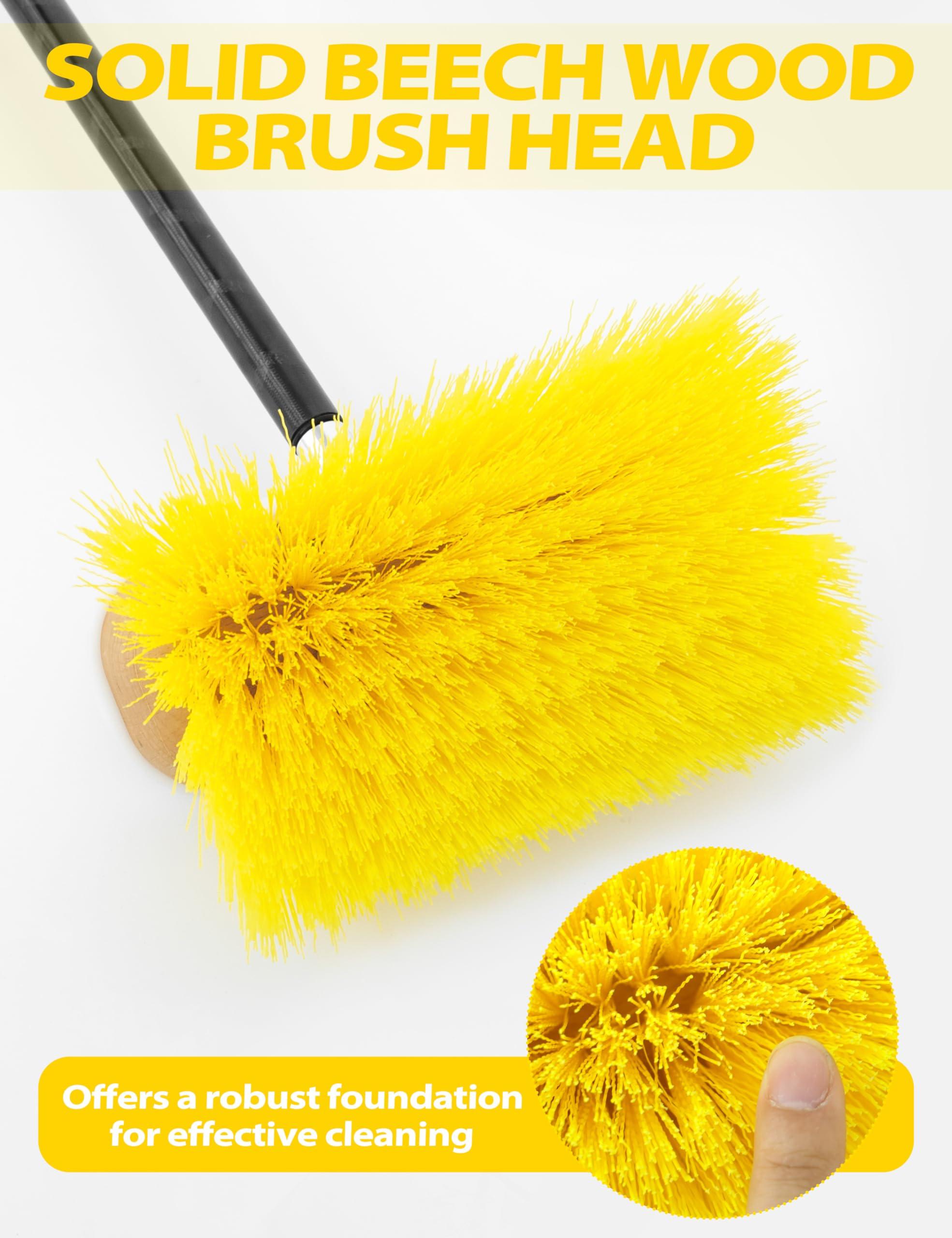 BLUEWING BLUEWING 6ft Heavy Duty Deck Brush with Carbon Fiber Long Handle and Hard Bristle Scrubbing Washing Brush Outdoor Boat Cleaning Brushing Tools Yellow