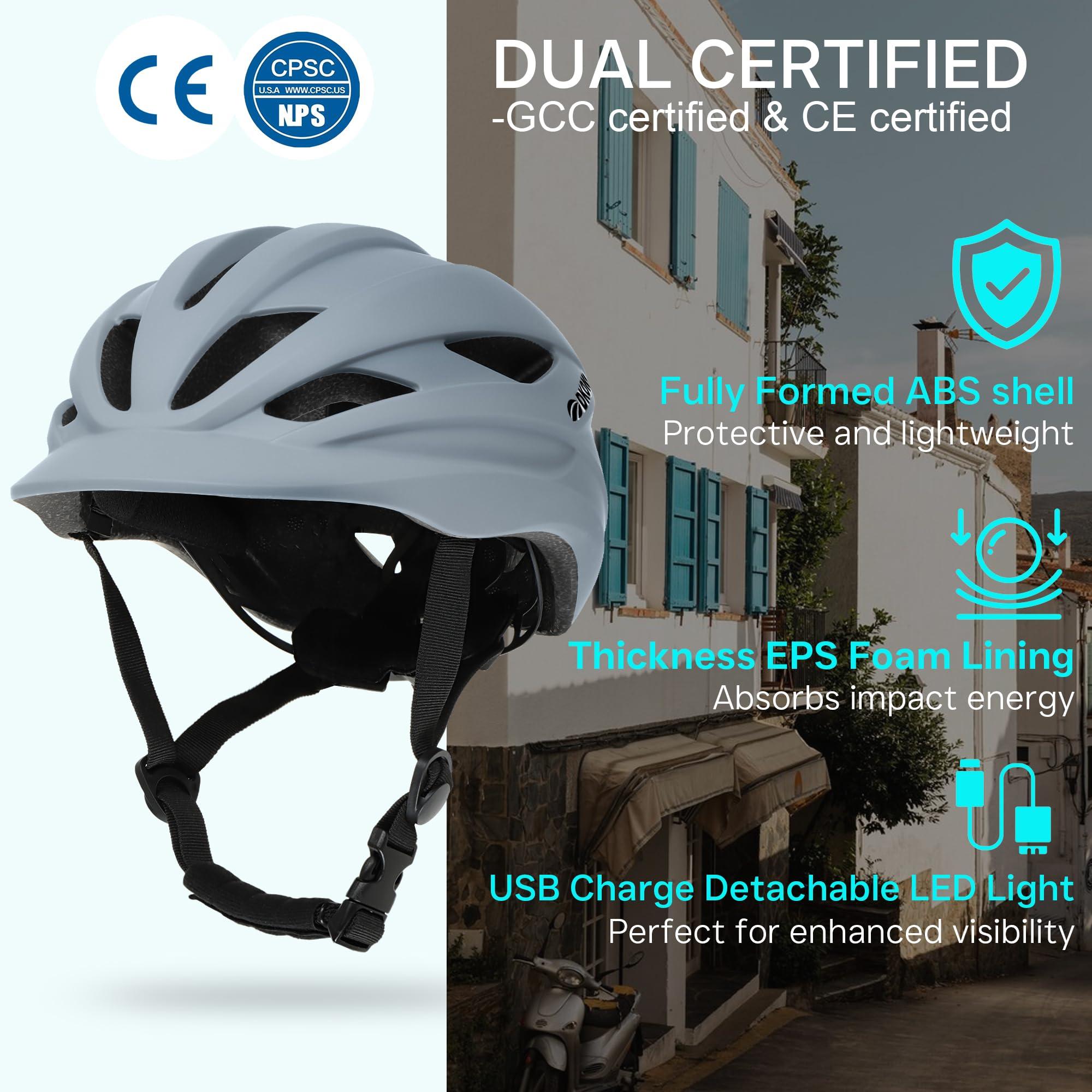 DKONI Bike Helmet Adult Urban:Bicycle Helmet for Men Women with USB Charge Detachable Taillight Helmets for Commuter Cycling Scooters