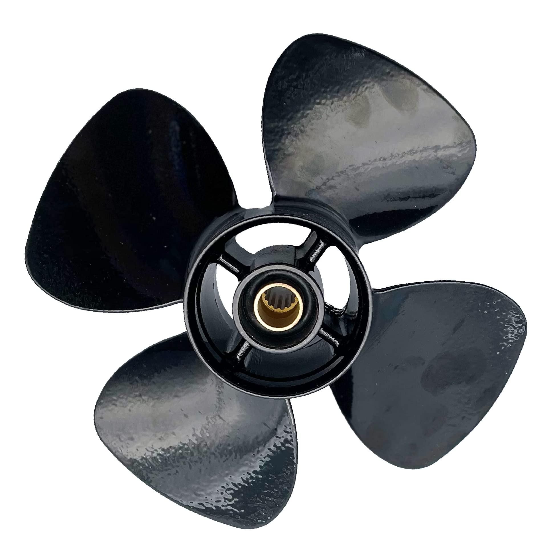 RASON-REX RASON-REX OEM Grade Aluminum Outboard 4 Blades Propeller Compatible for Mercury/Tohatsu Outboard Engines 9.9-20HP with 14 Spline Tooth,RH (10(Dia) x5(Pitch))