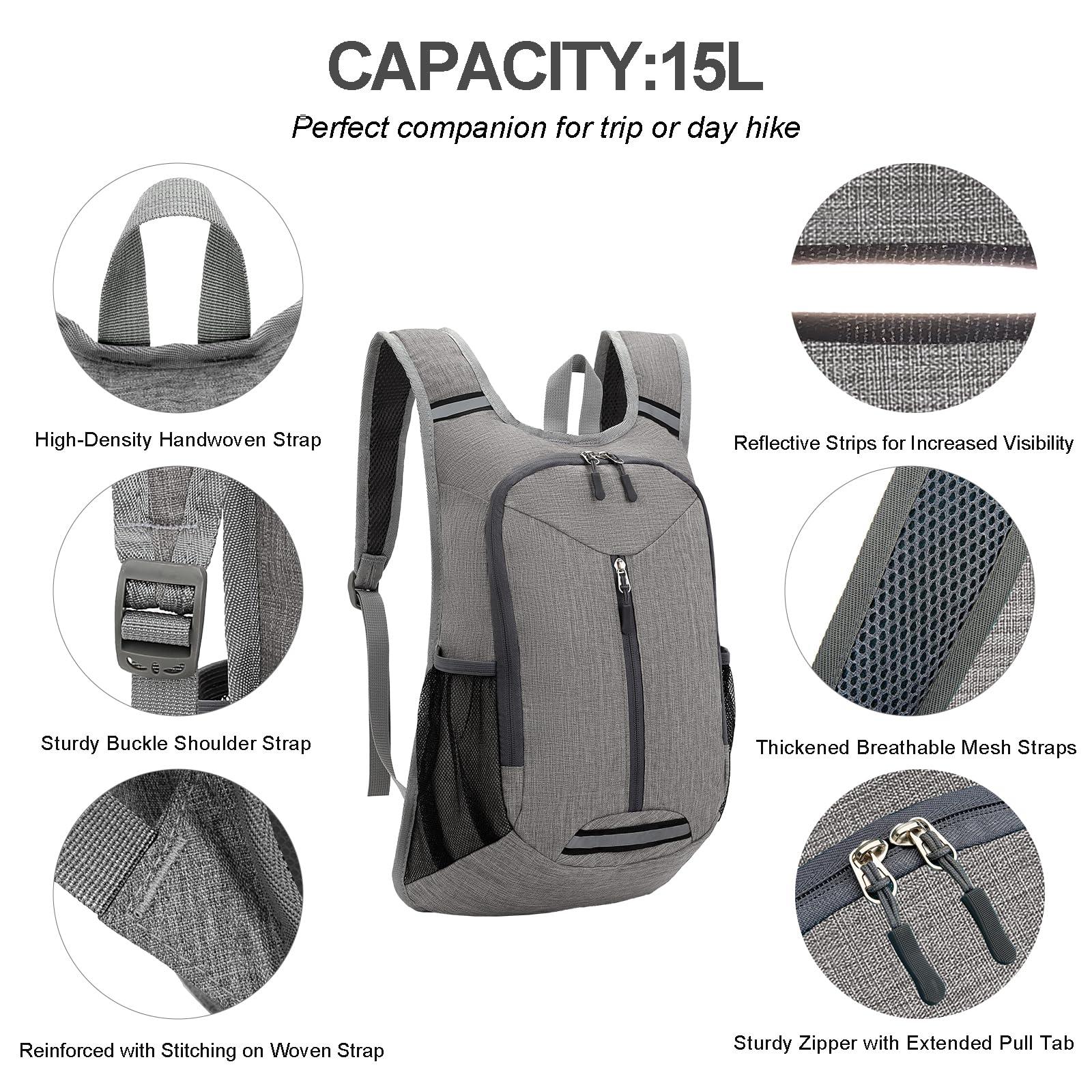 WEREWOLVES WEREWOLVES 15L Small Hiking Backpack, Travel Lightweight Foldable Packable Casual Outdoor Daypack