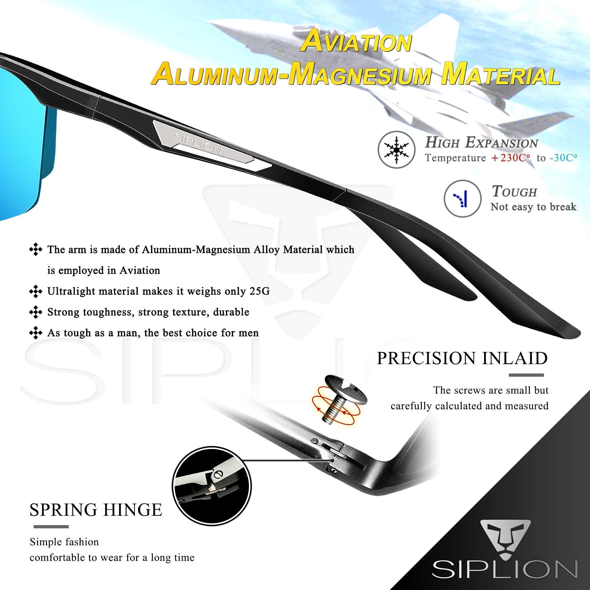 SIPLION SIPLION Men's Sunglasses Polarized Sport Glasses for golf fishing driving Metal Frame Sun glasses 8729 Black+blue