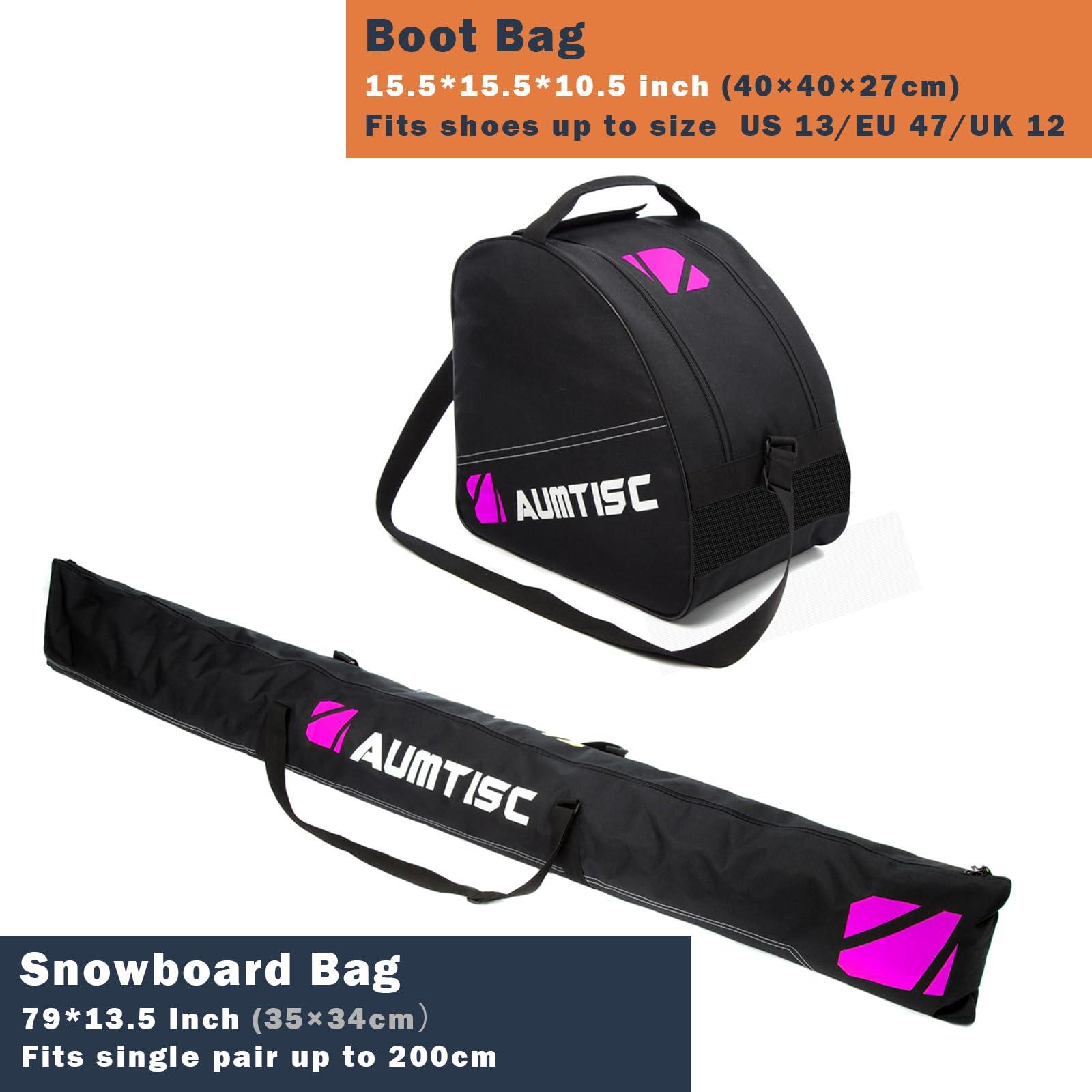 AUMTISC AUMTISC Ski Bags Padded 2 Piece Ski and Boot Bag Combo for Air Travel Flying Ski Boots Size 13 Adjustable Length Skis Bag Up to 200cm (Rose)