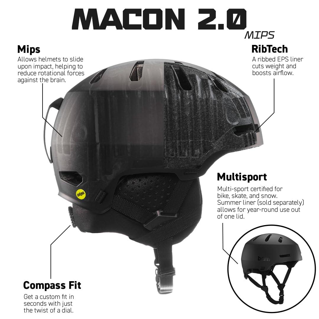 BERN Bern Macon 2.0 Adult Snowsports Ski and Snowboard Helmet for Men and Women, Brim Style, Multisport Certified, MIPS Rotational Impact Protection, Adjustable Fit, Removable Liner, Anti-Fog Ventilation