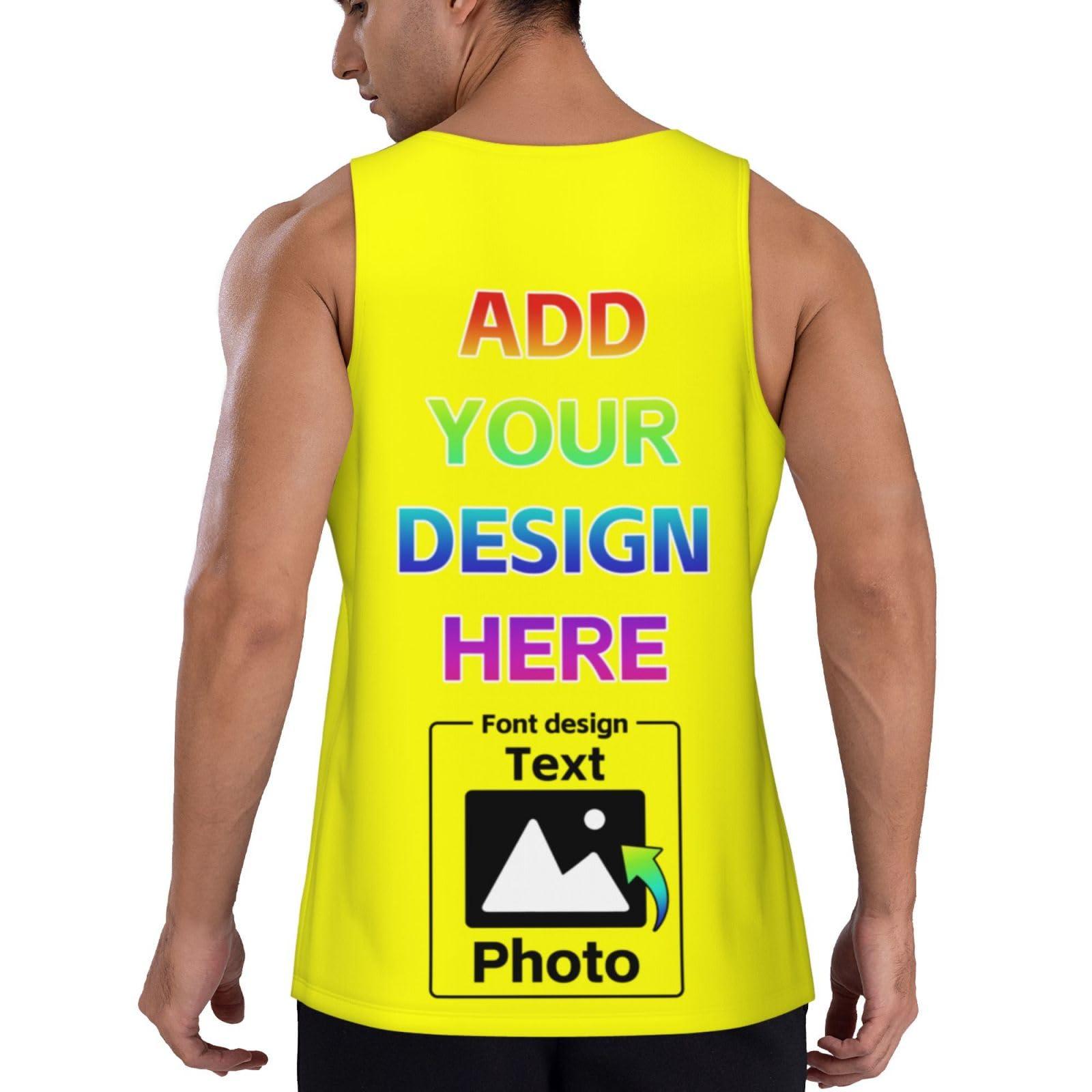 NineFit Basics Personalized Mens Tank Top Custom Men Sleeveless Tops Design Your Own Photo Text for Gym Running Tank Tops XXL C026 Yellow