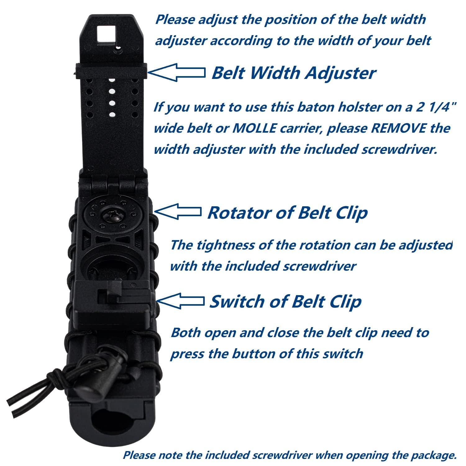 Dotacty Dotacty Baton Holder w/ 360 Degree Rotating MOLLE Clip 16\"-21\"-26\" Telescopic Holster for 1.2\" Diameter Expandable Carry Case Flashlight Carrier Police LE Security Officer Duty Belt
