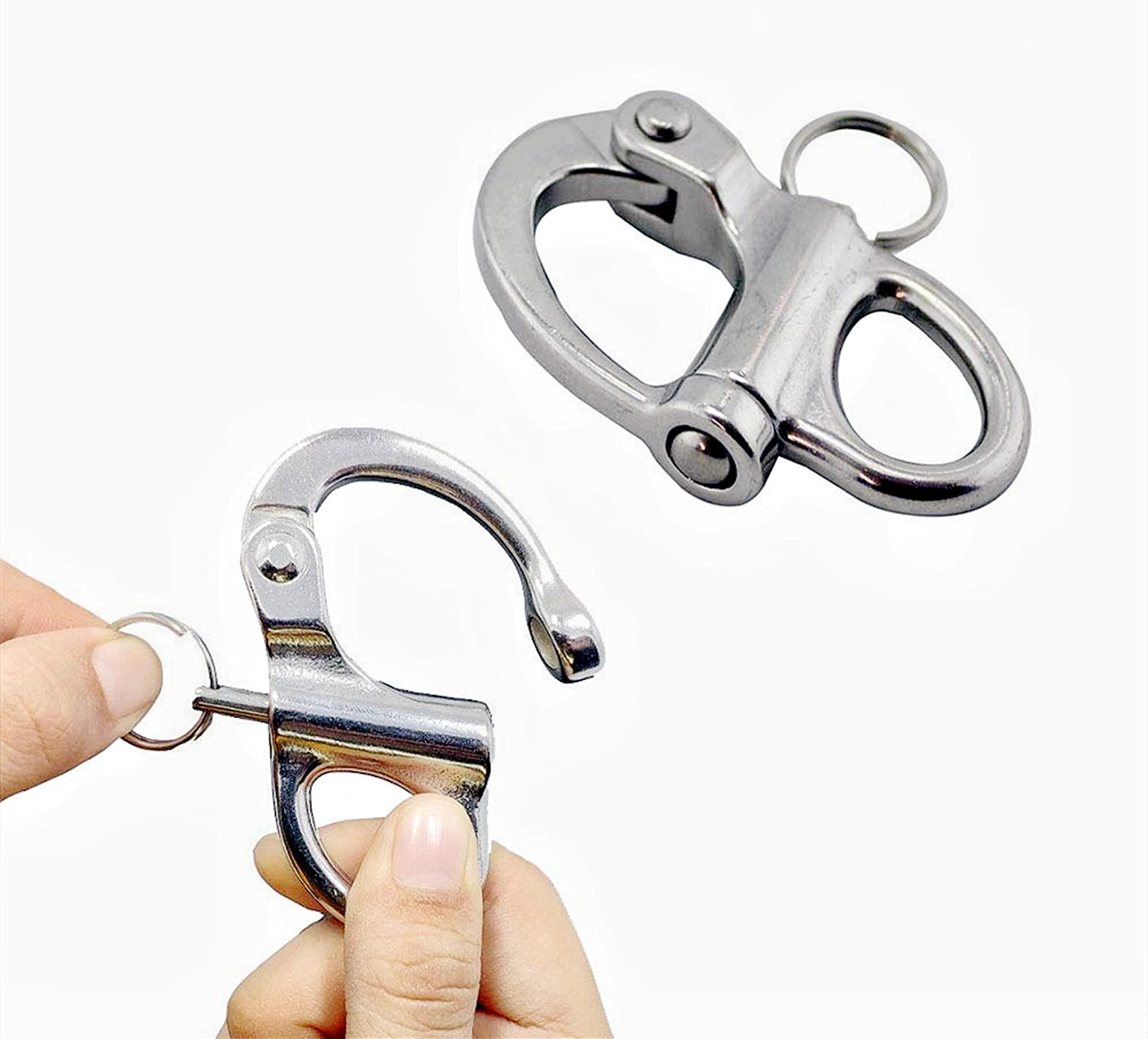 chuxing 2/4 Pcs Marine 316 Stainless Steel Fixed Eye Snap Shackle, Quick Release Boat Anchor Chain Eye Jaw Swivel Stainless Snap Shackle Hook (4, 52mm)