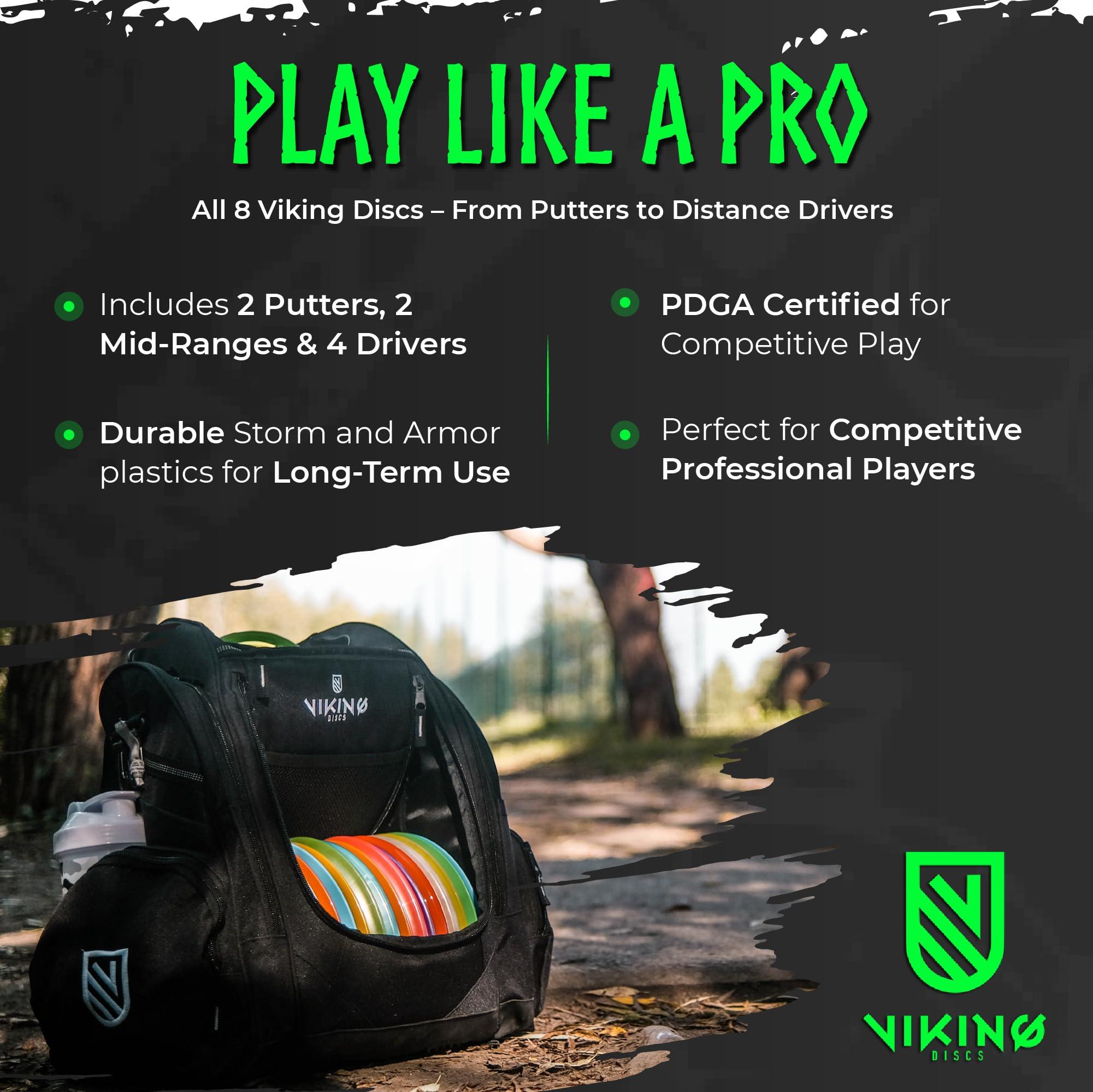 Viking Discs Viking Discs Competition Disc Golf Set - 8 Disc Golf Discs for Any Distance, PDGA Approved - Putter, Mid-Range, Fairway Driver, Distance Driver Set for Beginners and Professionals
